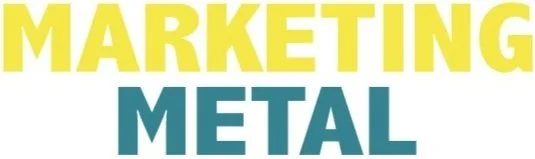 Yellow text "MARKETING" above teal text "METAL" on white background.