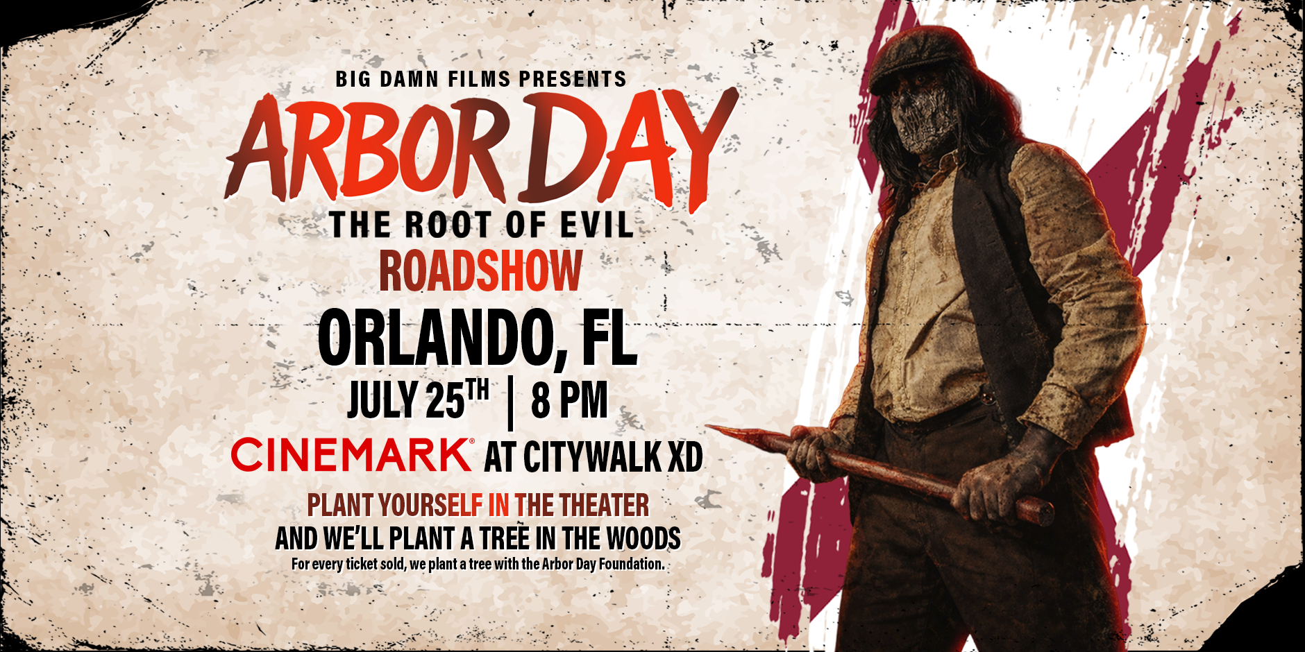 Big Damn Films Brings 'ARBOR DAY: The Root of Evil' Horror Roadshow and Tree-Planting Campaign to Orlando Ahead of Halloween Horror Nights