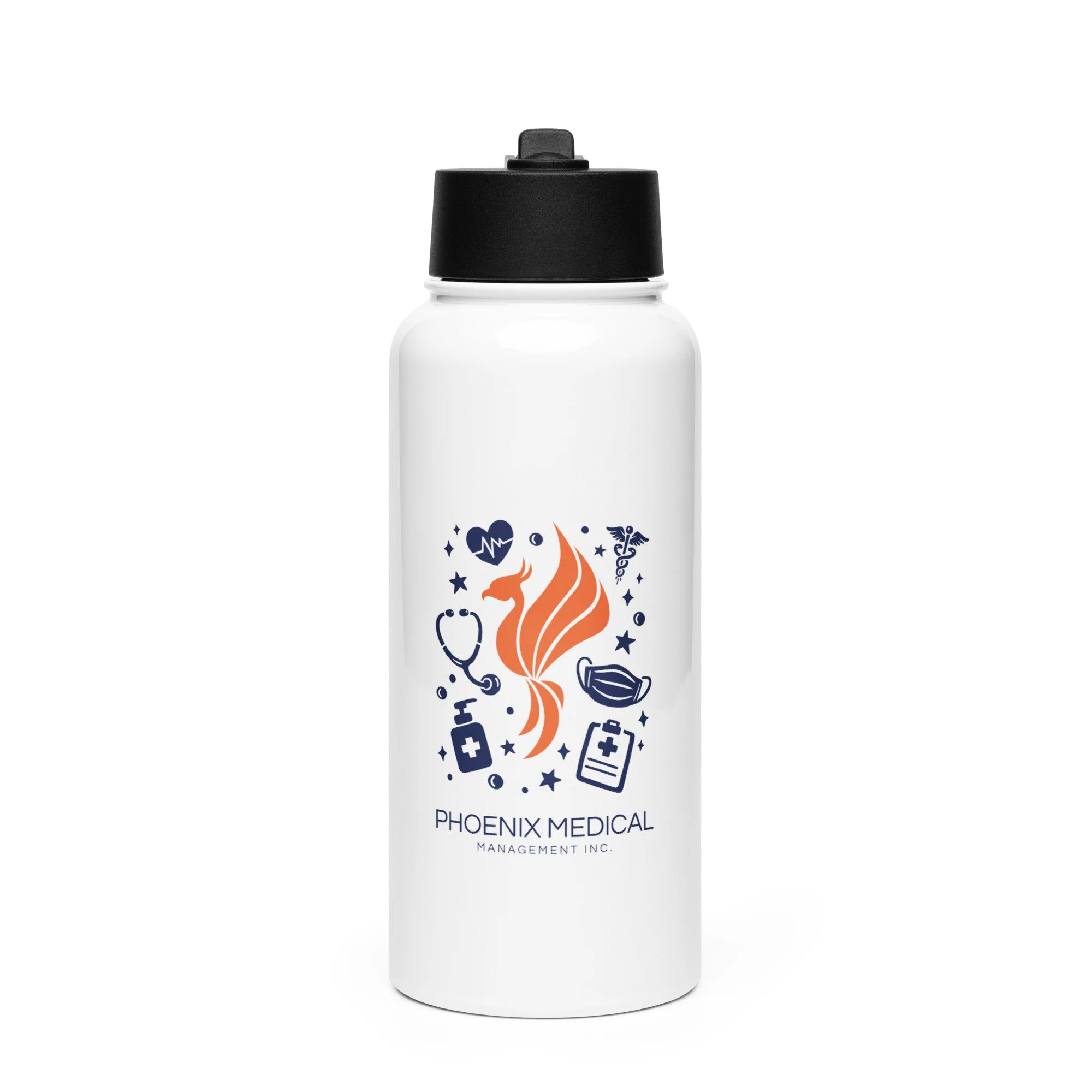 Phoenix Medical Management Icons | Stainless steel water bottle with a straw lid
