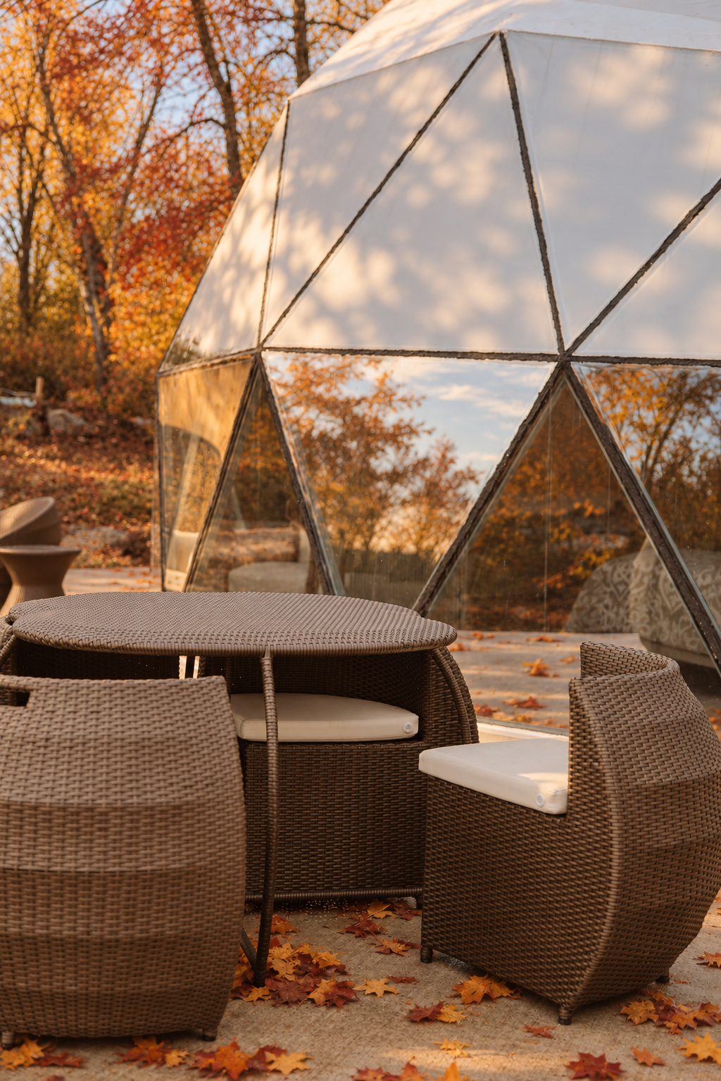 Boho-Luxe glamping dome outdoor patio and dinging Fall.png