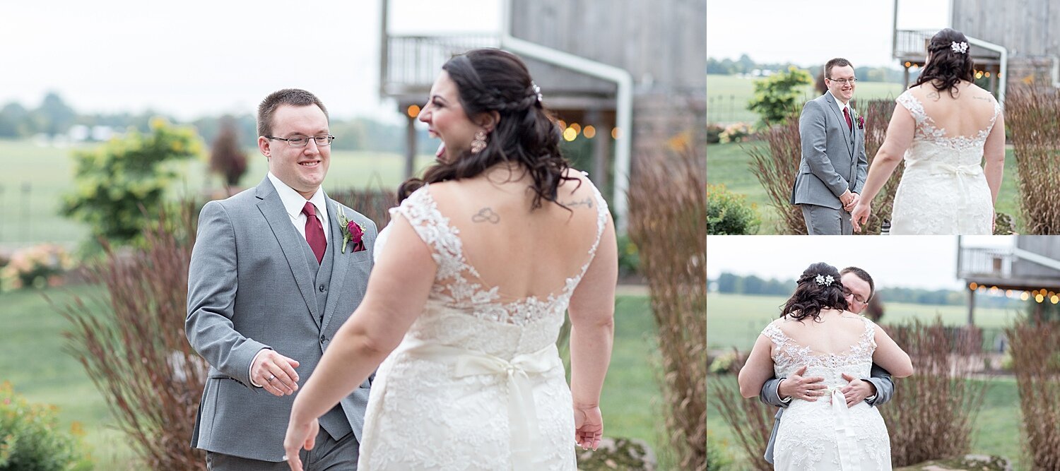 Bride and groom first look Spring Valley Farms Dover PA
