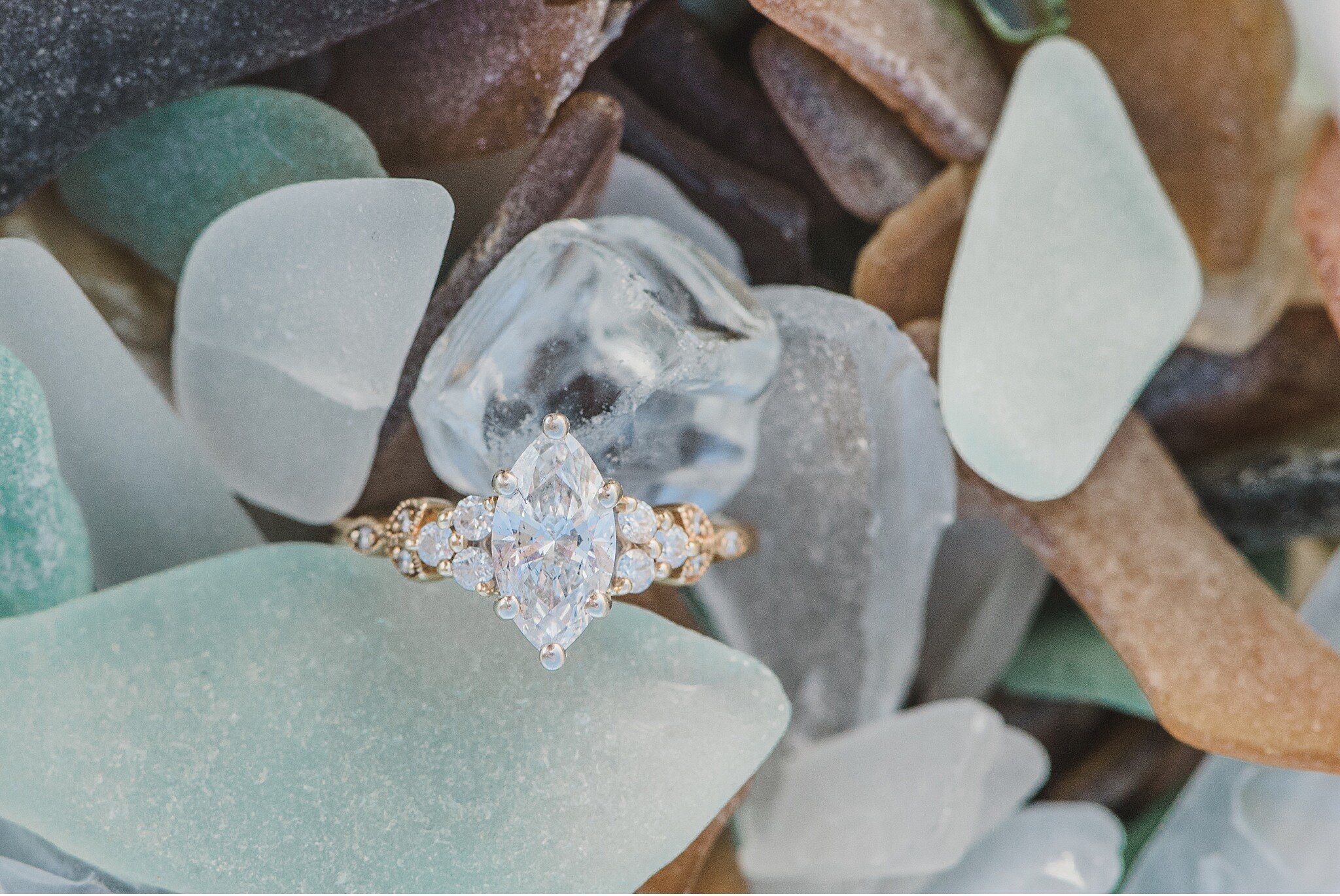 Cape Henlopen sea glass ring bling engagement session