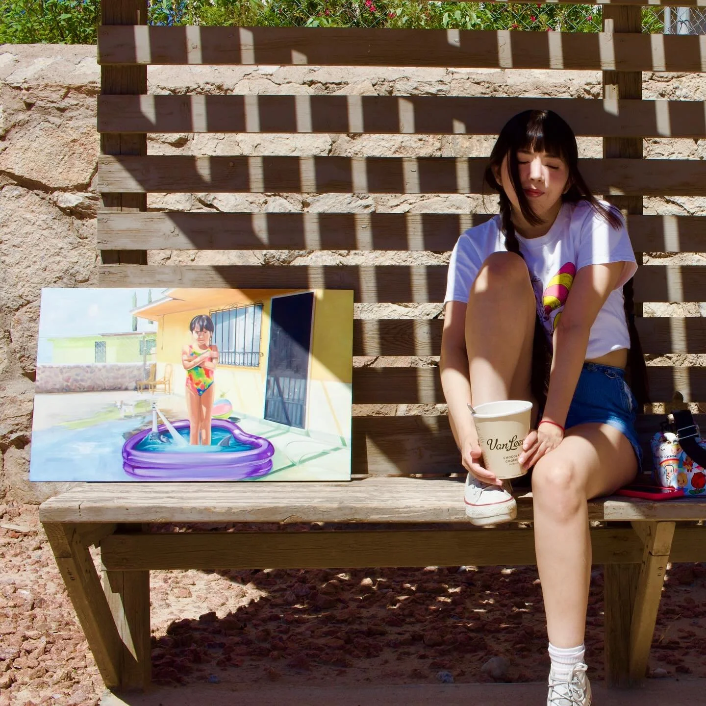 Took a photo with a friend before sending her on her way to @imoaep &lsquo;s El Paso de Norte proud exhibit Opening Saturday! 🥹swipe for more show details! Excited to be showing her!