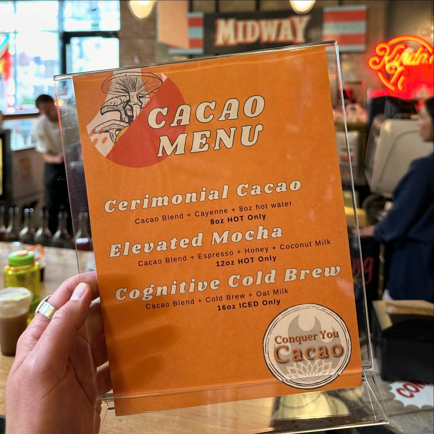 The new cacao menu at @midwayjerks in downtown Salt Lake! Snag your daily dose of cacao and mushrooms or pick up a bag to take home with you.