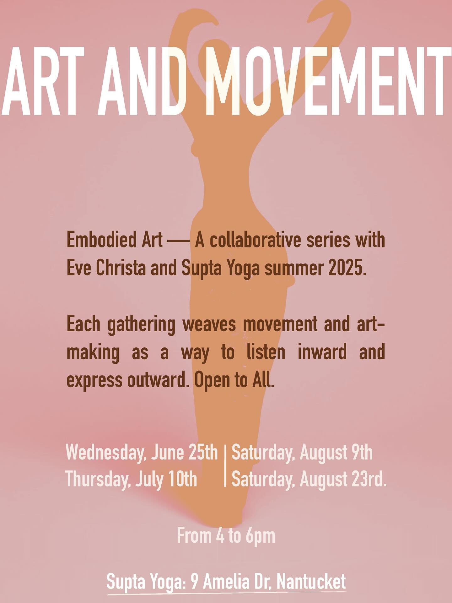 beginning tomorrow with our first workshop, this summer @supta.yoga and i are collaborating on an embodied art series that weave together movement and art-making as a way to listen inward and express outward. 

open to all&mdash;no art or yoga experi