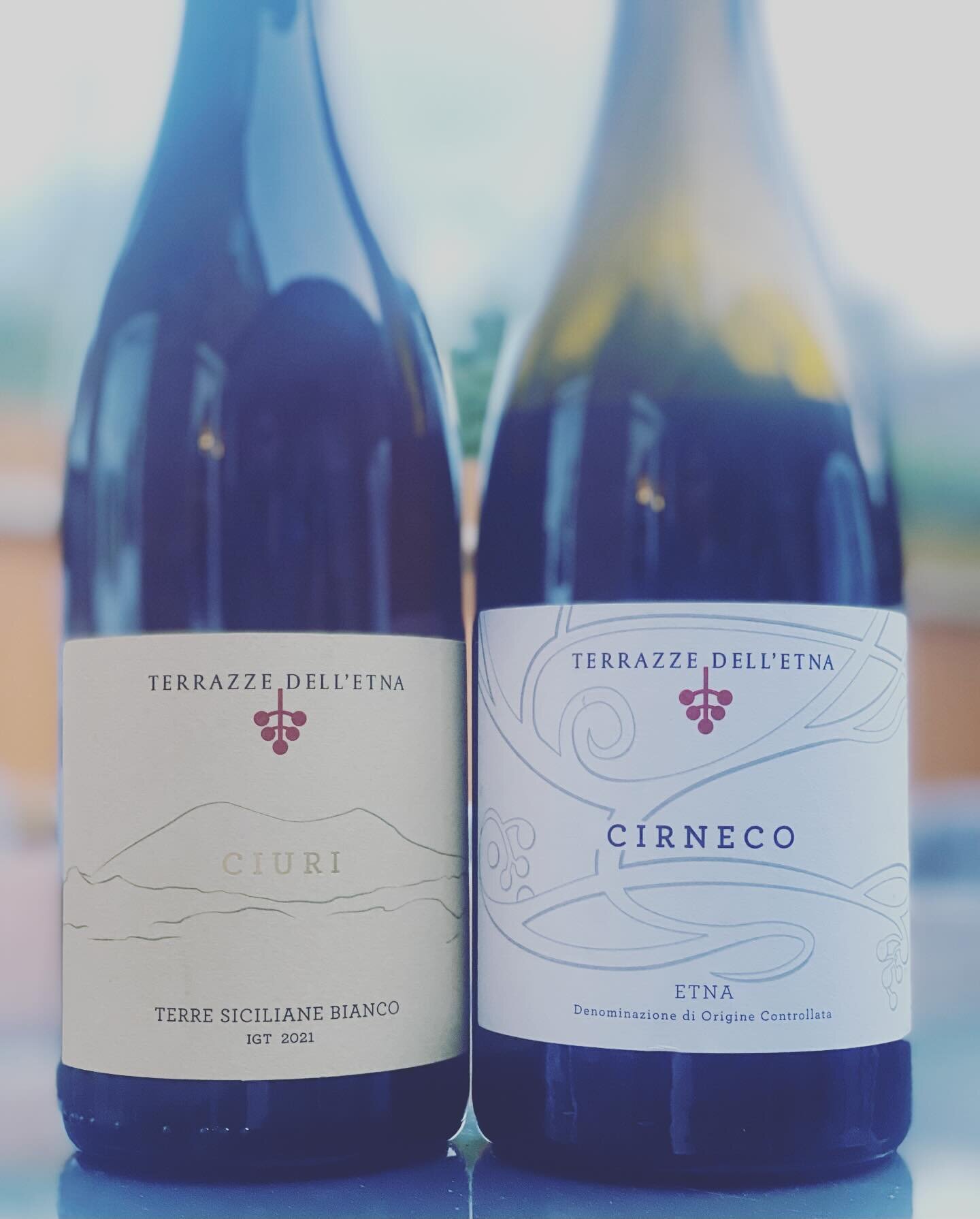 The ultimate wine doppelg&auml;ngers: Terrazze Dell&rsquo;Etna Ciuri Terre Siciliane Bianco and Terrazze Dell&rsquo;Etna Cirneco Etna Rosso DOC. Both come from the fertile slopes of Mount Etna, and while they share the same red grape, Nerello Mascale