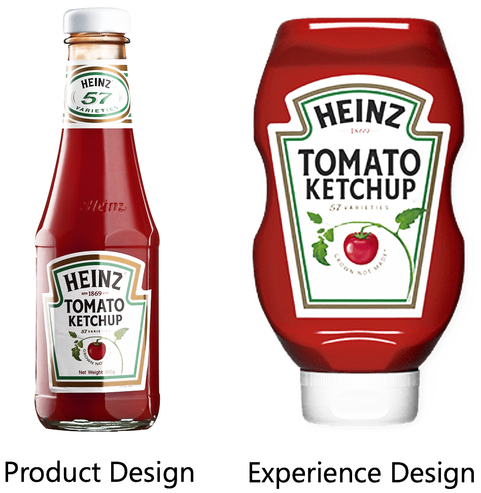 A bottle and a squeeze bottle of Heinz tomato ketchup, both featuring the classic Heinz label with a red background, green accents, and an image of a cherry tomato with green leaves.