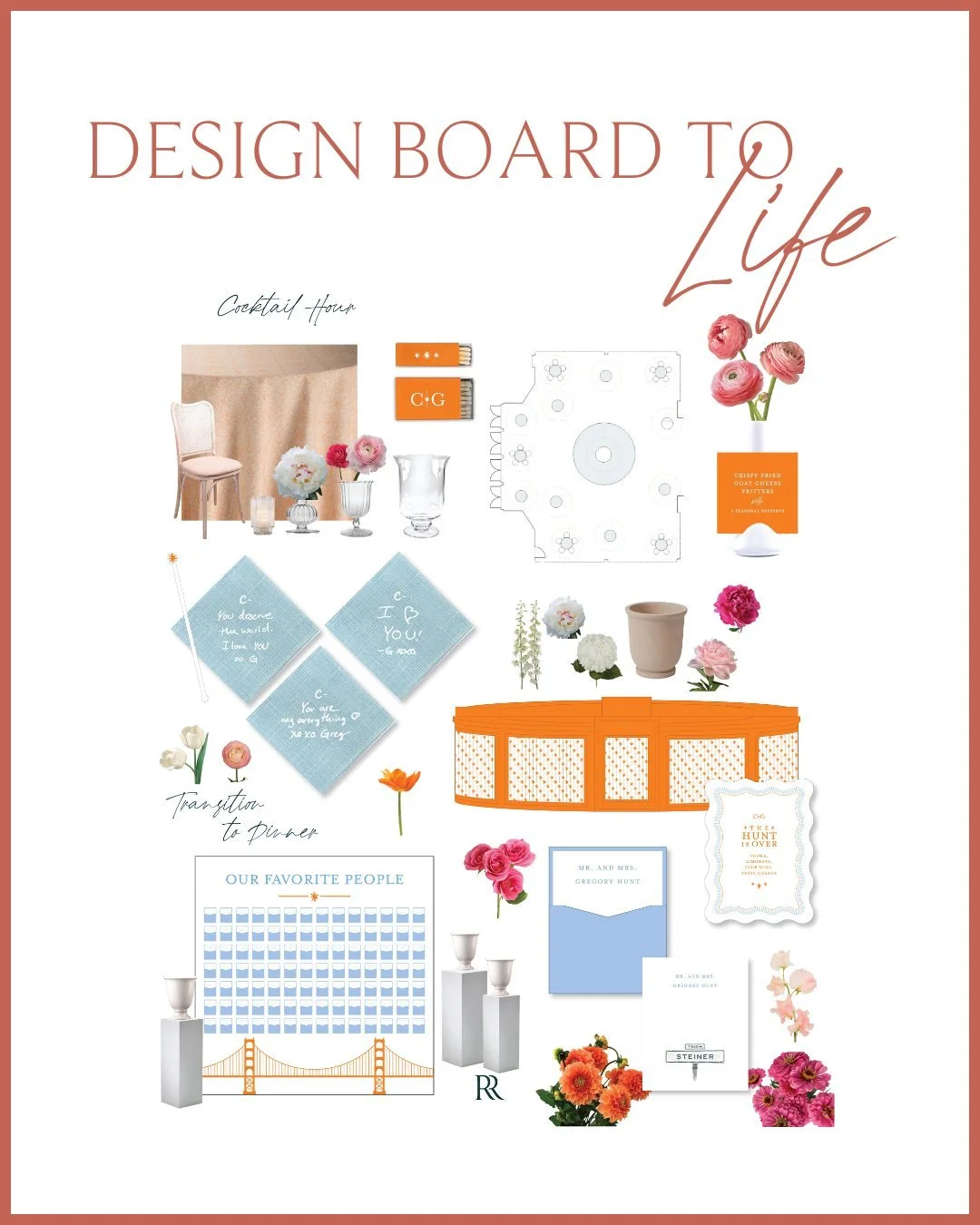 From design board to life. Charlotte + Greg's cocktail hour unfolded just as imagined &mdash; soft textures, playful color, and thoughtful details that set the tone for the celebration to come.

Planning, Design &amp; Production: @rroseevents 
Photog