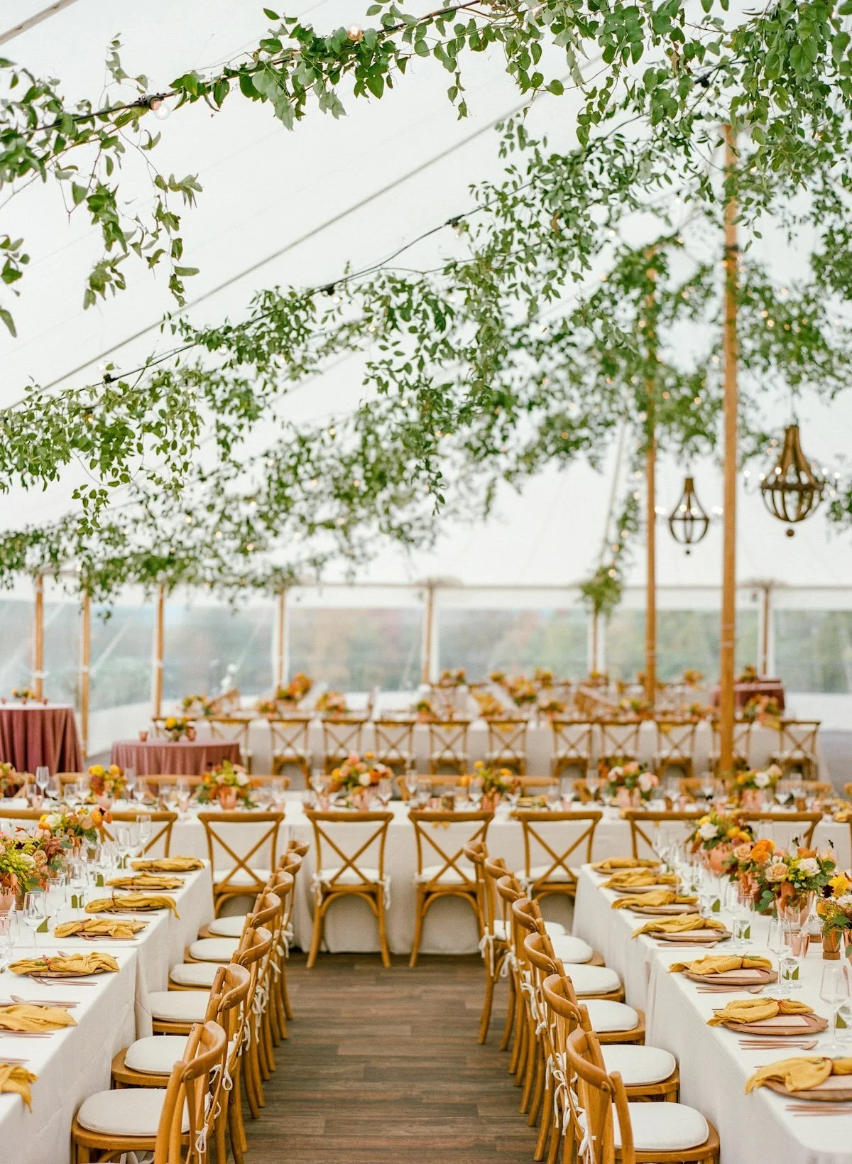  Destination design team, Rebecca Rose Events, created a floral tent installation in New England for a wedding at a private residence. 