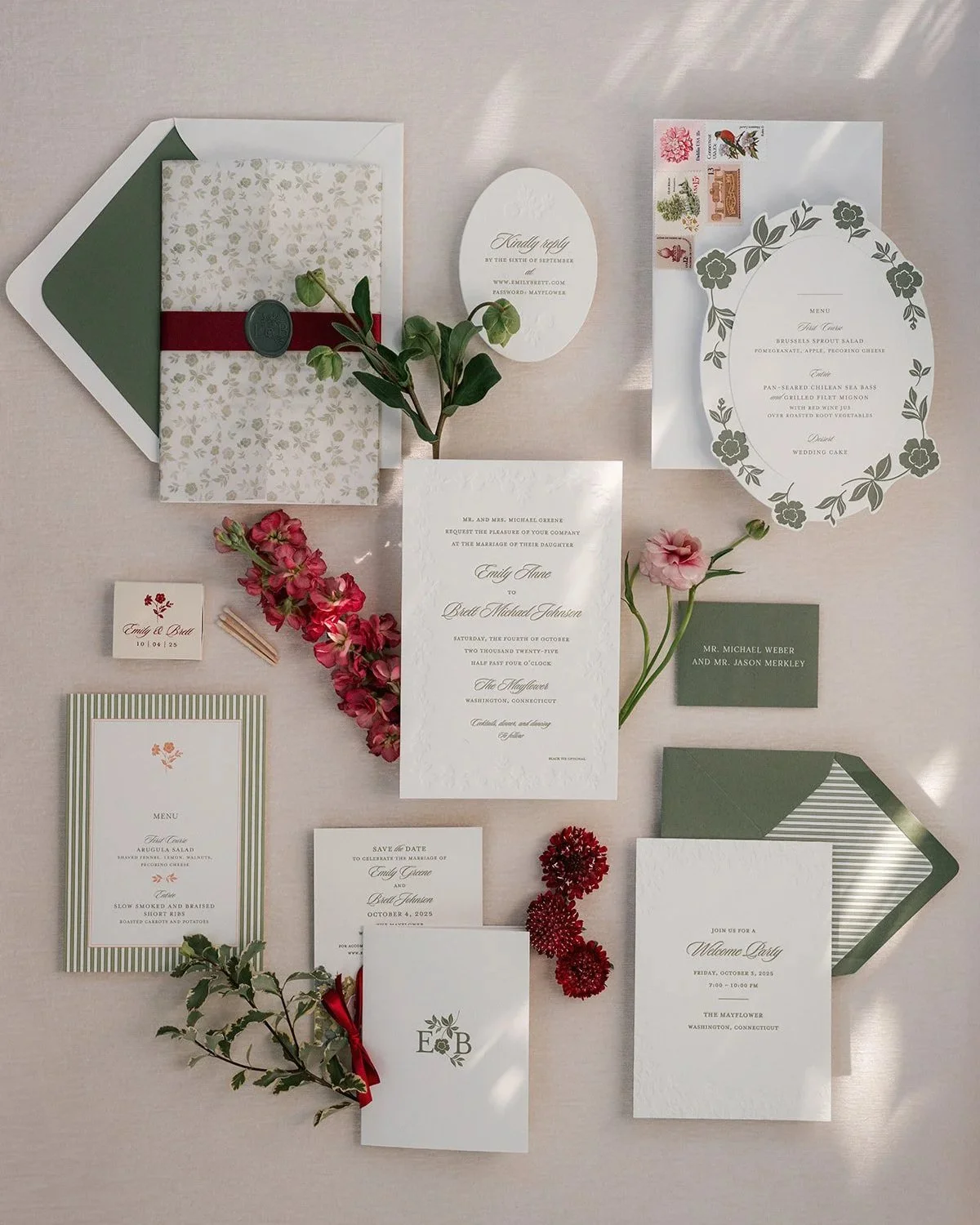  Luxury stationery suite designed by Rebecca Rose Events for a destination wedding at the Auberge Mayflower Inn  