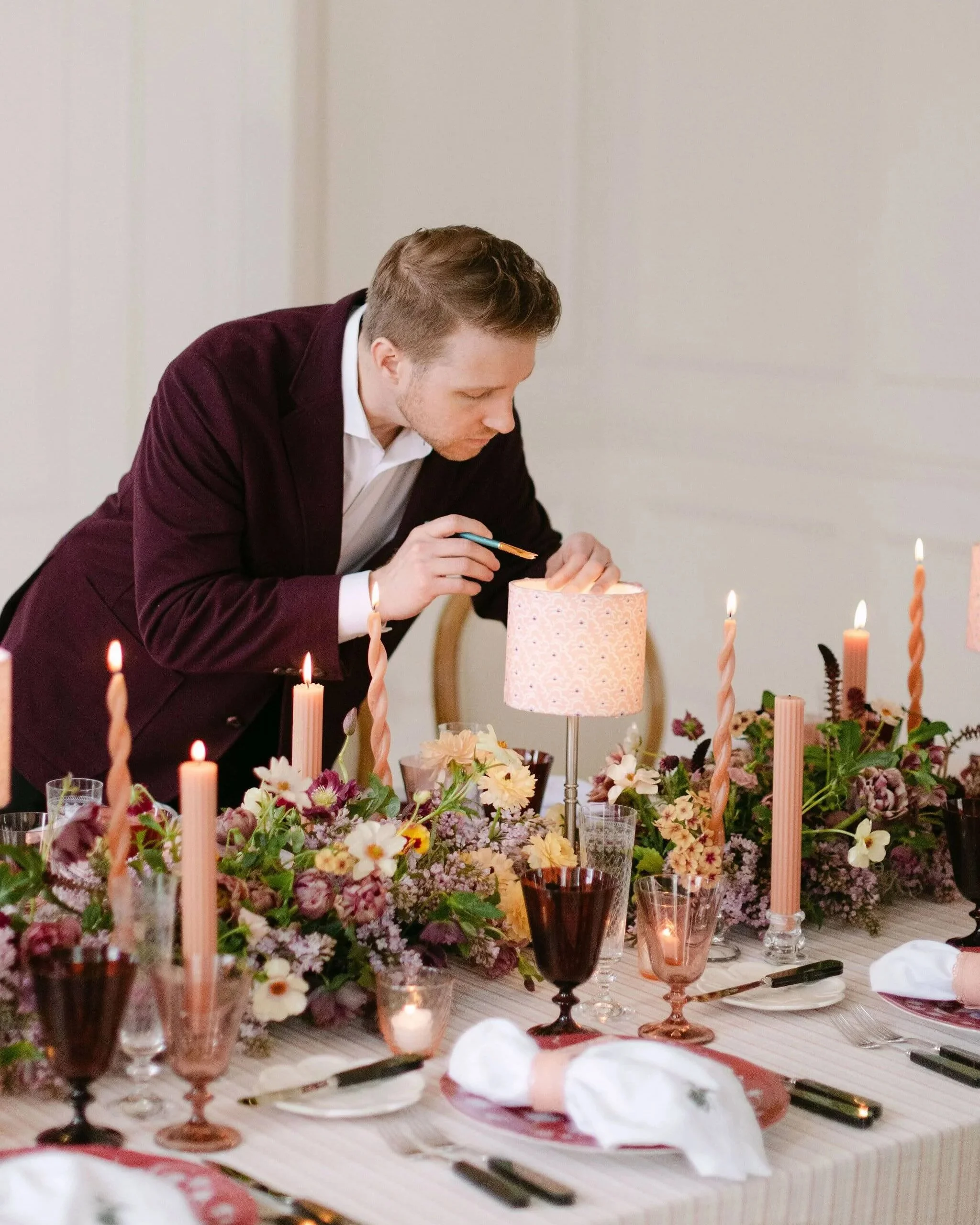 A colorful, elevated, tabletop design created by Rebecca Rose Events for a private dinner party.