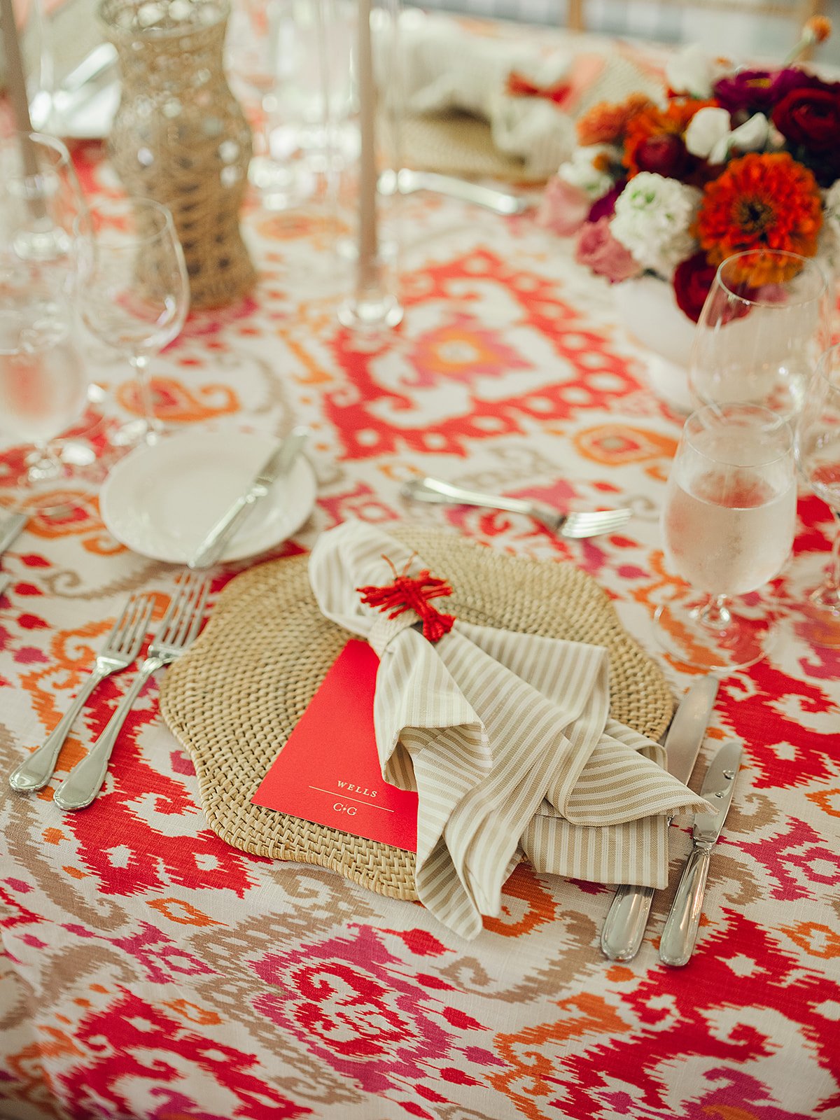 Custom rehearsal dinner tabletop details designed by Rebecca Rose Events