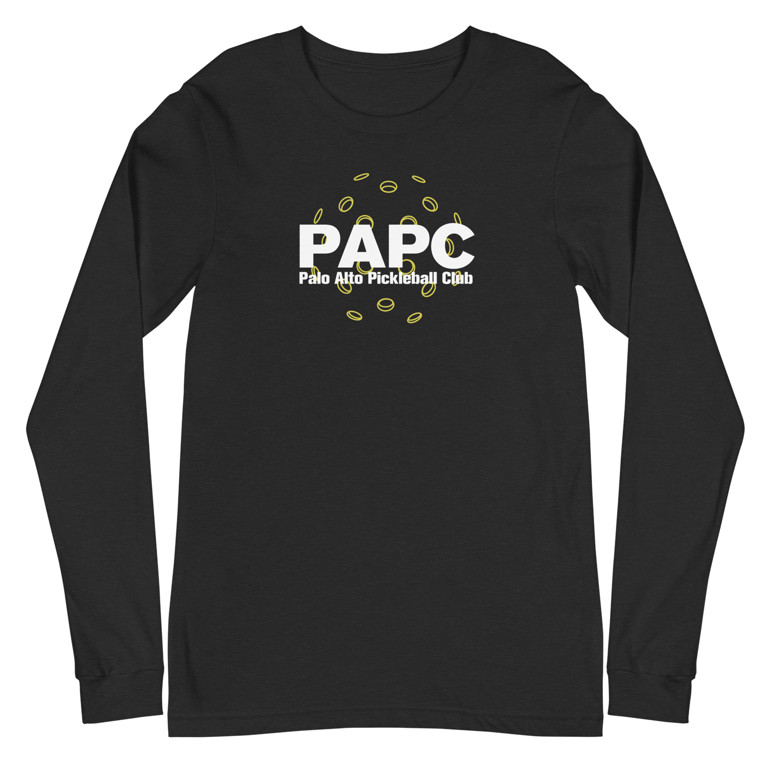 ウェア ballaholic Long Tee- PICK UP PLAYGROUND- PAPC Over Yellow Ball/Unisex L/S Tee — Palo Alto Pickleball Club