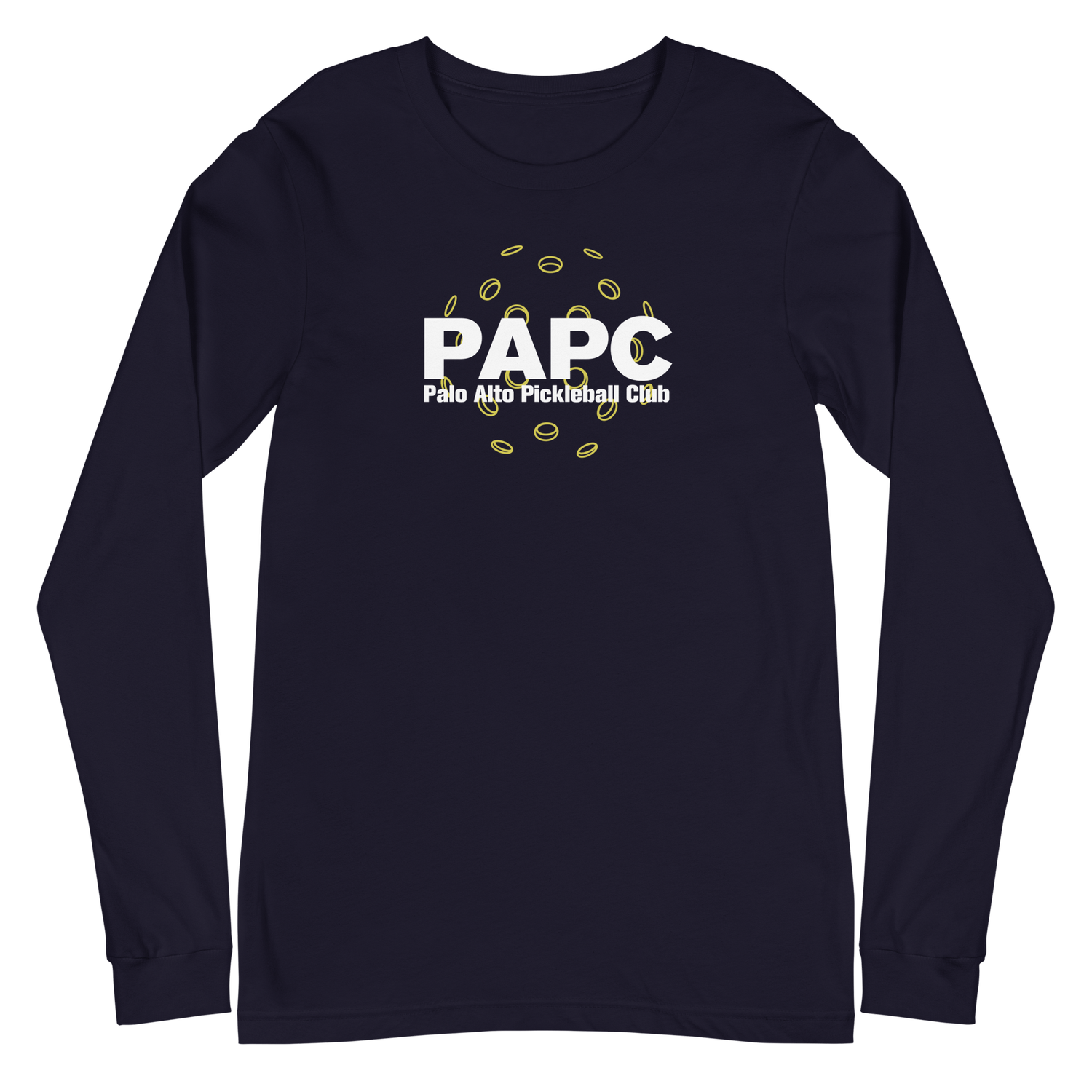 PAPC Over Yellow Ball/Unisex L/S Tee — Palo Alto Pickleball Club