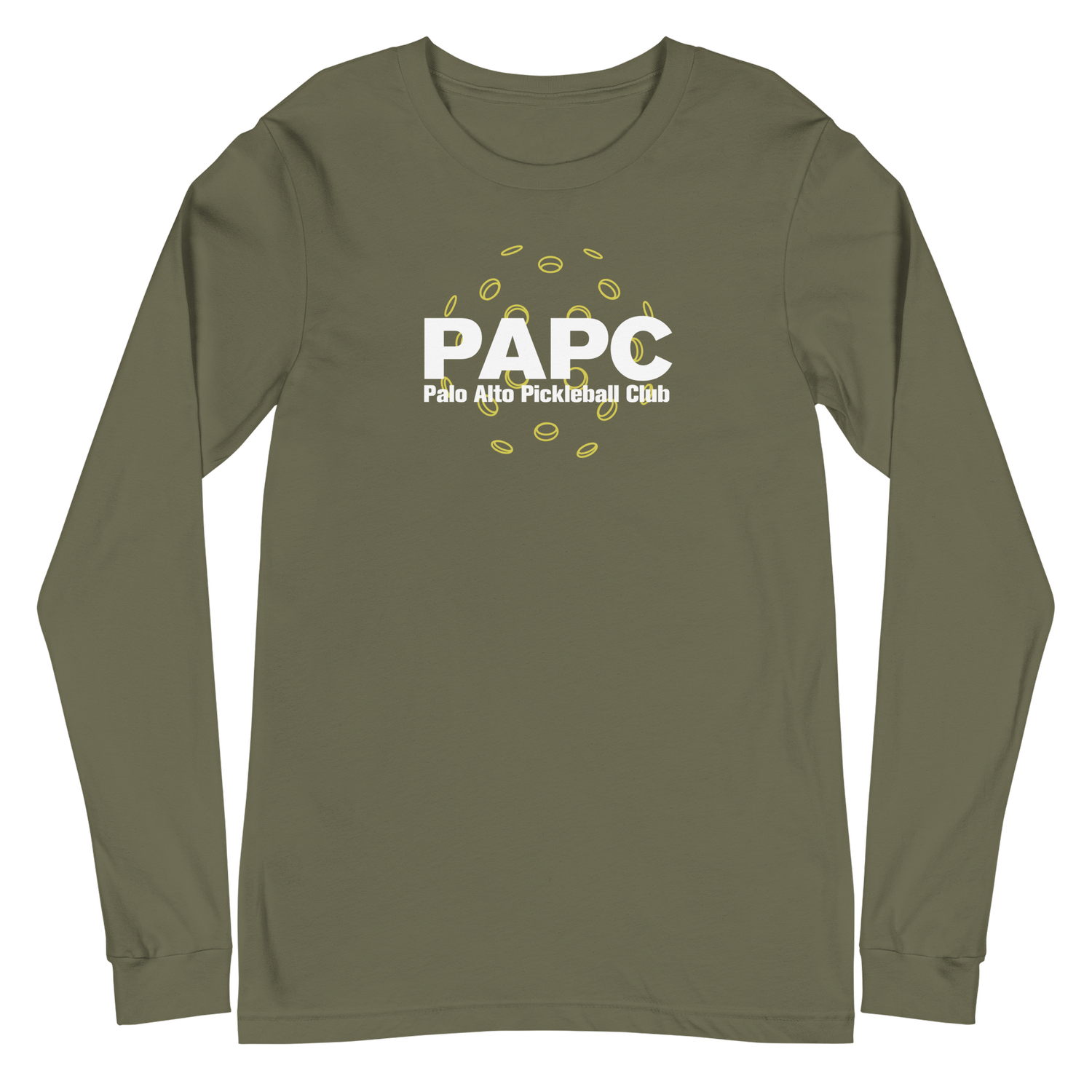 PAPC Over Yellow Ball/Unisex L/S Tee — Palo Alto Pickleball Club