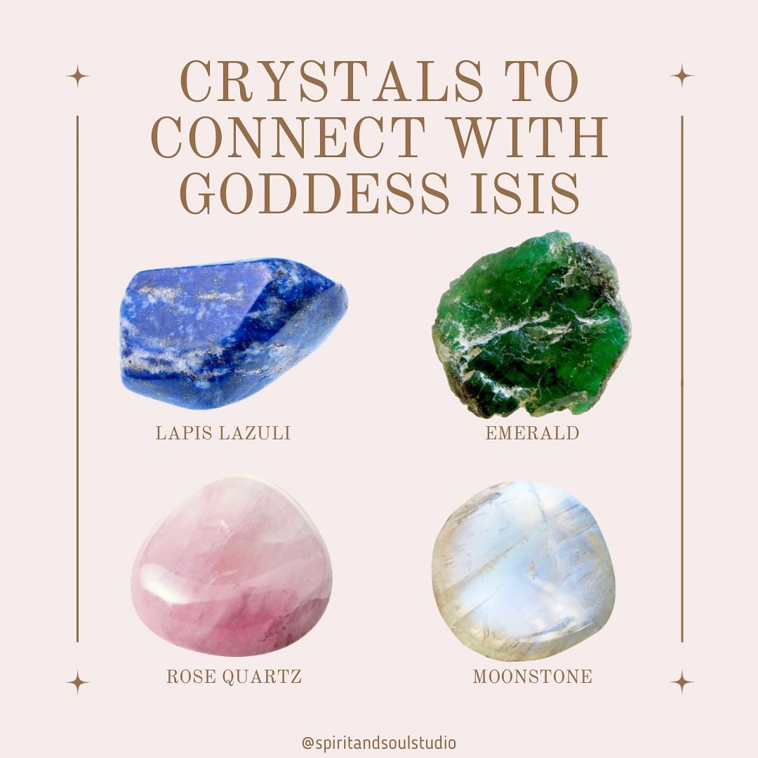 Have you worked with goddess energy before?✨

Work with these four crystals to get connected to Isis!👑

🦋Lapis Lazuli: Commonly used in ancient Egyptian art, jewelry and cosmetics. Isis is often depicted adorned in this stone.

🦎Emerald: Egyptians