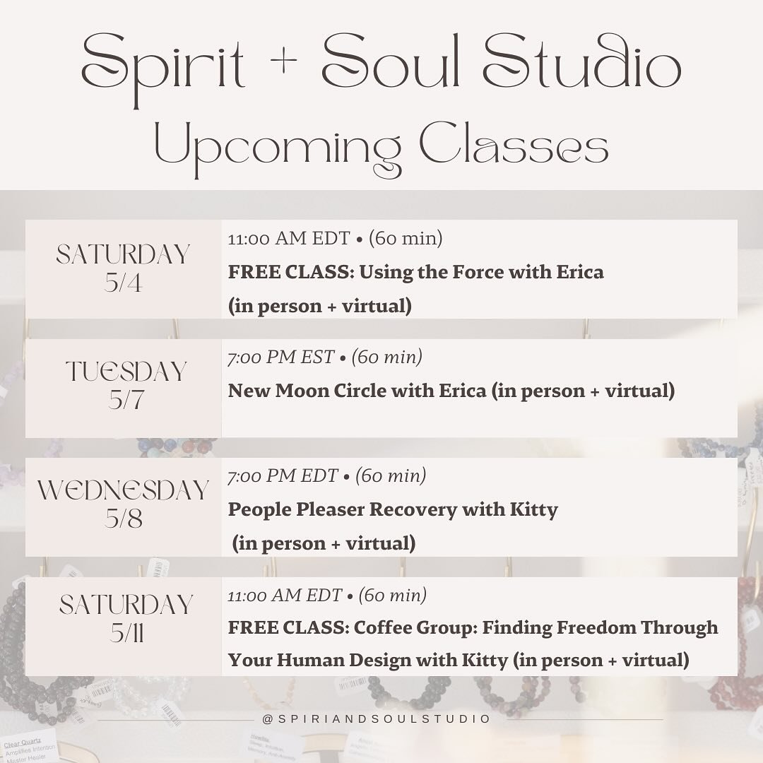 We&rsquo;ve got some fun and FREE classes coming up, take a look!👯

🪐Join Erica @larosedesreves tomorrow morning for this special FREE class in honor of May the Fourth! We&rsquo;ll meditate like Jedi, and bring true balance to the force by tapping 