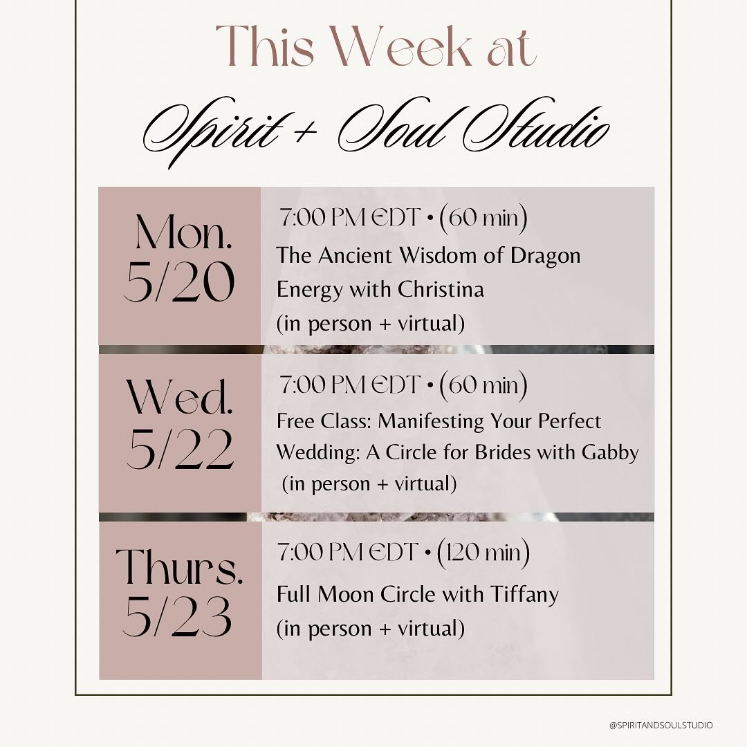 ✨This week&rsquo;s S+S are here!✨⬇️

🐉During this class Christina @christinam__energyandlight is going to guide you through a meditation into the ancient frequencies of dragons! Learn different types and ways to work with them in your life!
5/20 @ 7