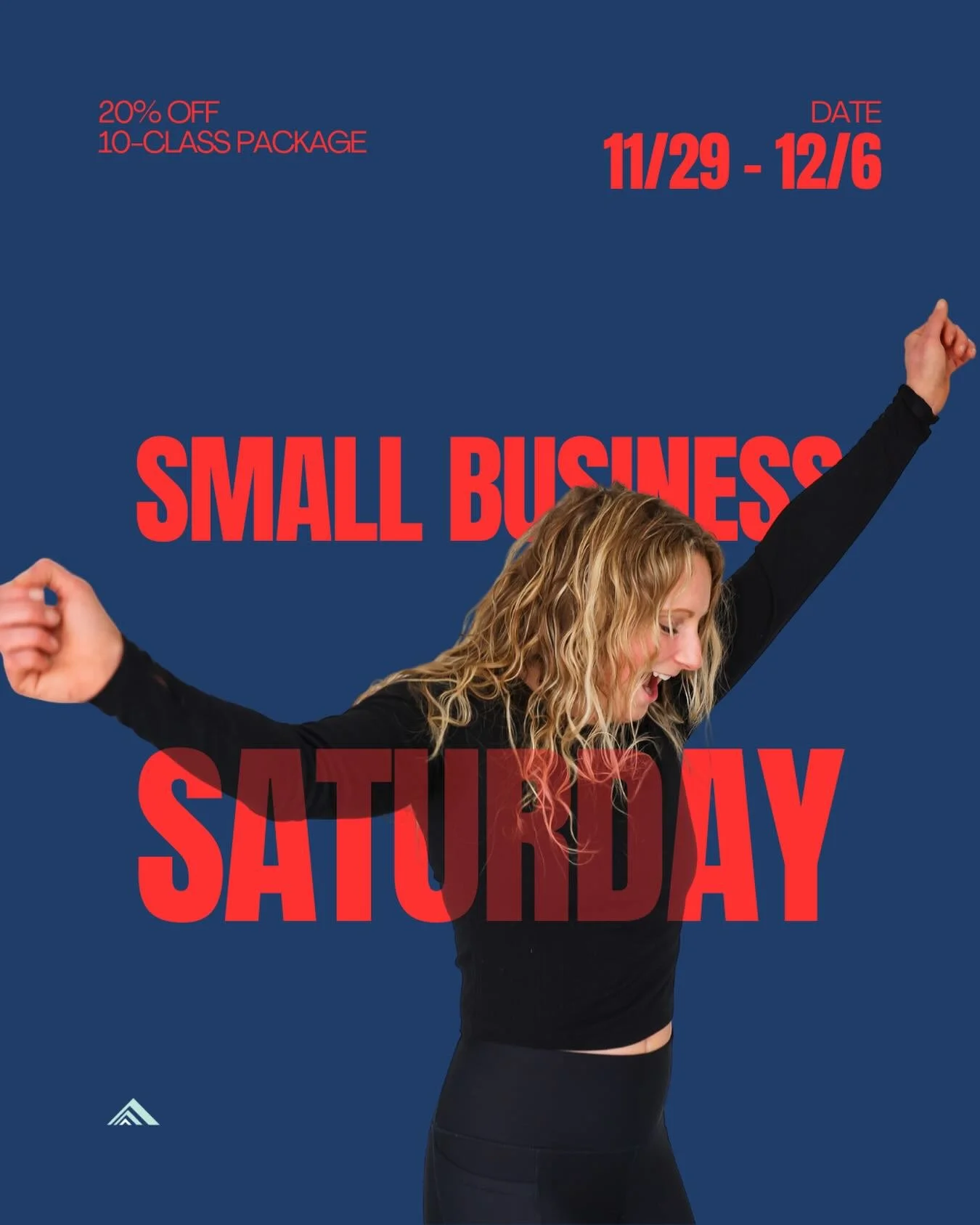 Thank you for showing up and supporting small businesses like ours today! 💙We love celebrating our fellow small biz friends, and we&rsquo;re so grateful for you.
To say thanks, enjoy 20% off our 10-class package &mdash; limit 2 per customer, and the