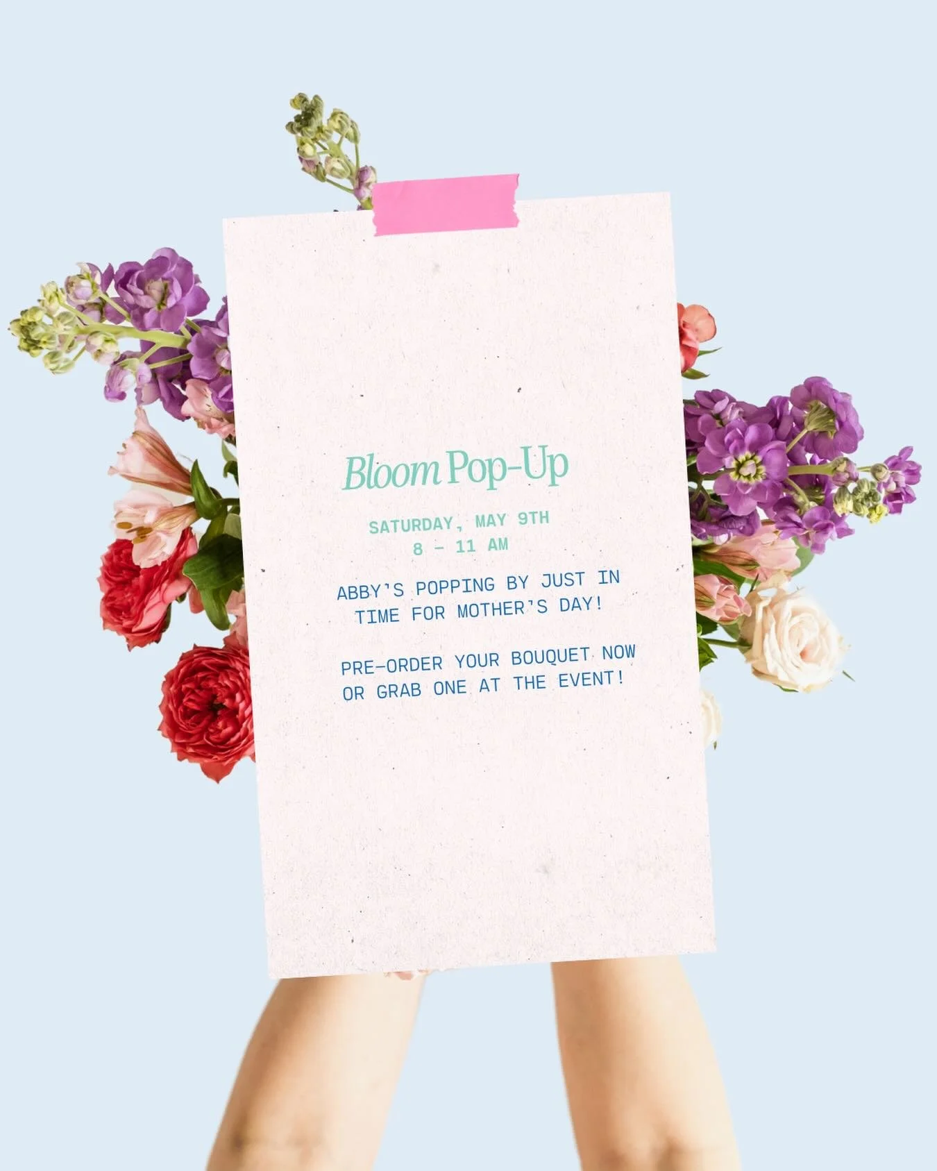 Abby is popping up at the studio 🌸✨

Join us Saturday, May 9 from 8&ndash;11 to shop her stunning floral arrangements just in time for Mother&rsquo;s Day. Want to skip the rush? Pre-order now through the link in our bio. We&rsquo;ll also have arrang