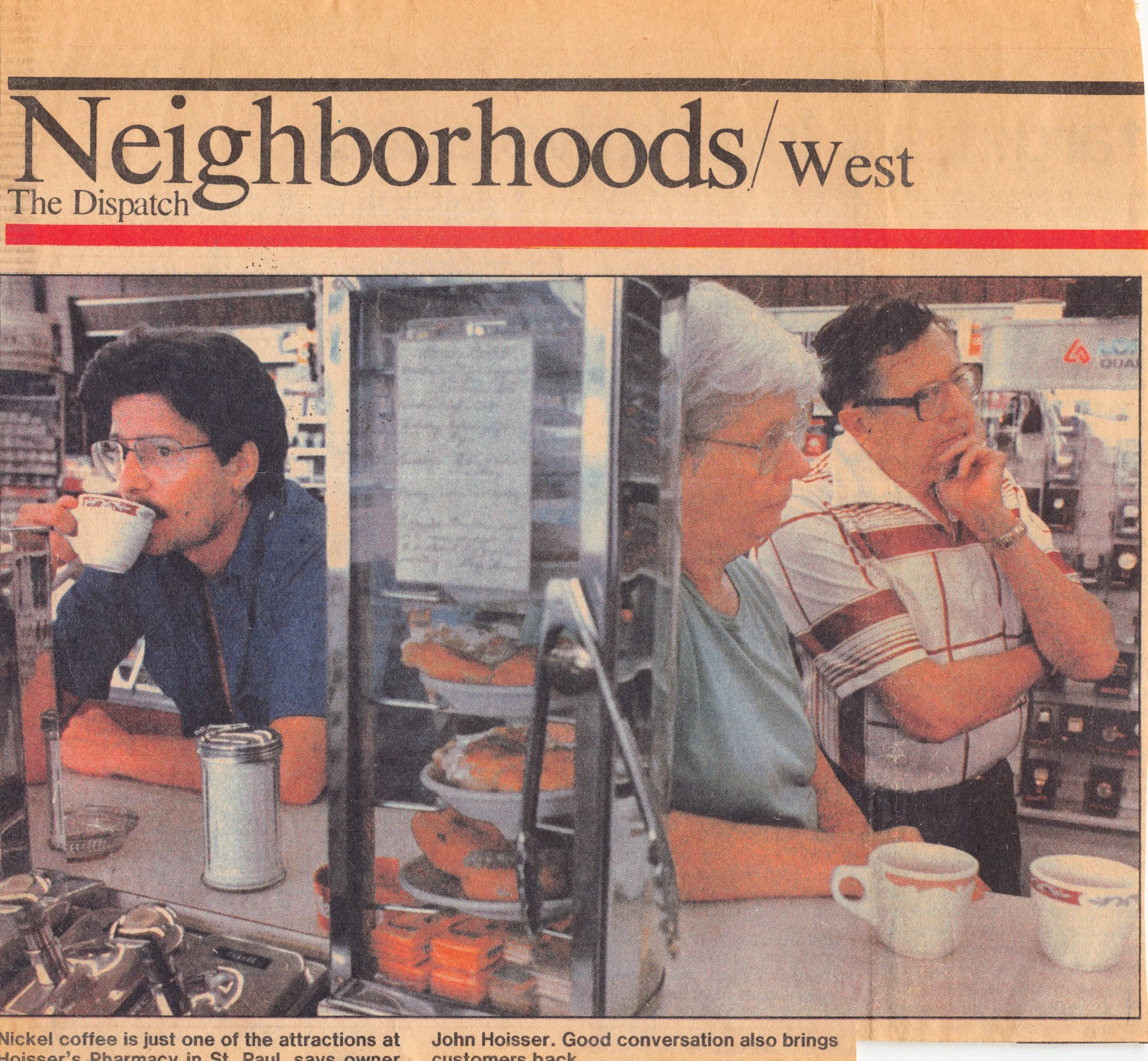Customers enjoy a nickel coffee at Hoisser's Pharmacy