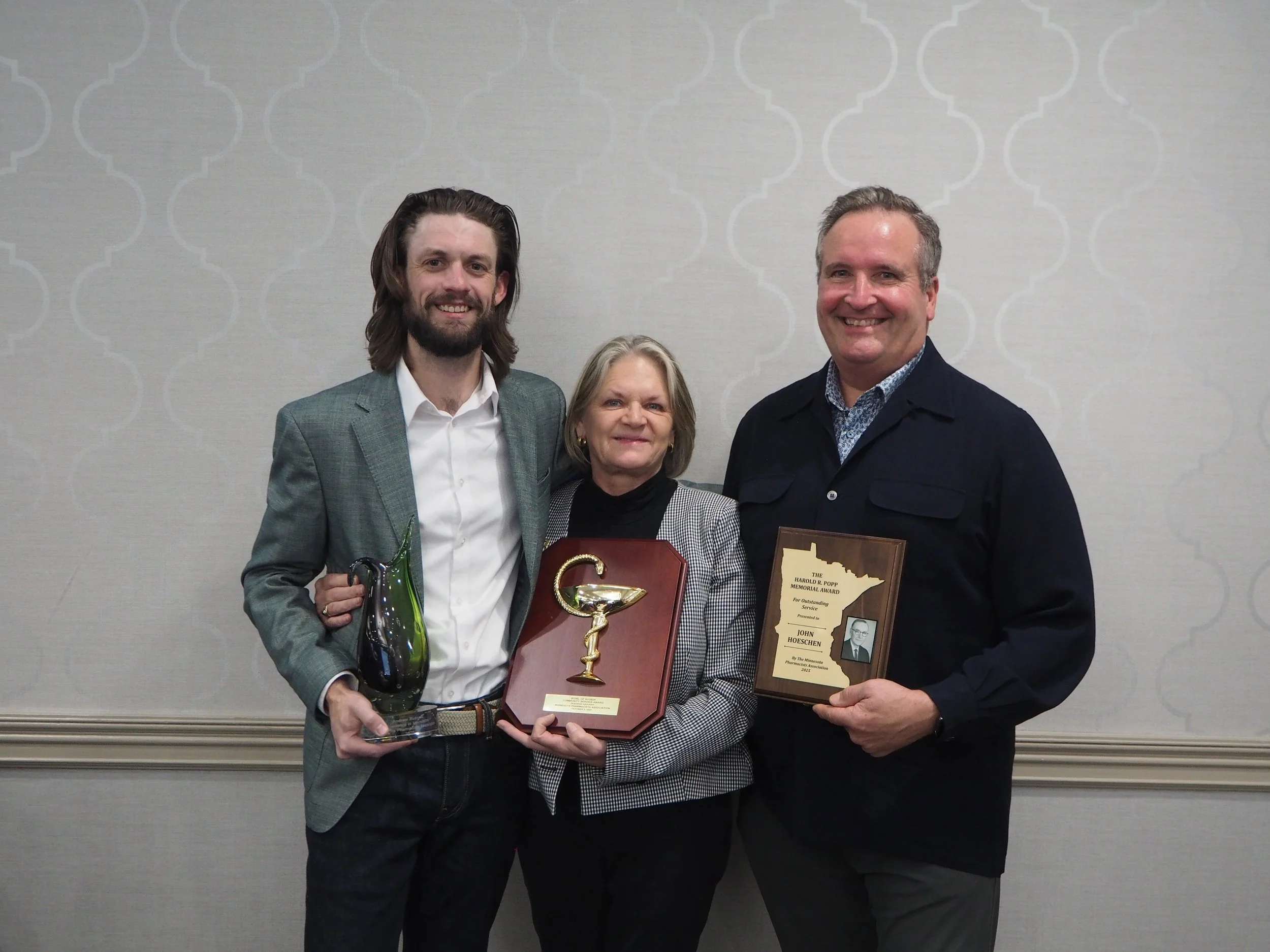 Members of MNIndys leadership showing off their 2025 Minnesota Pharmacists Association (MPhA) awards