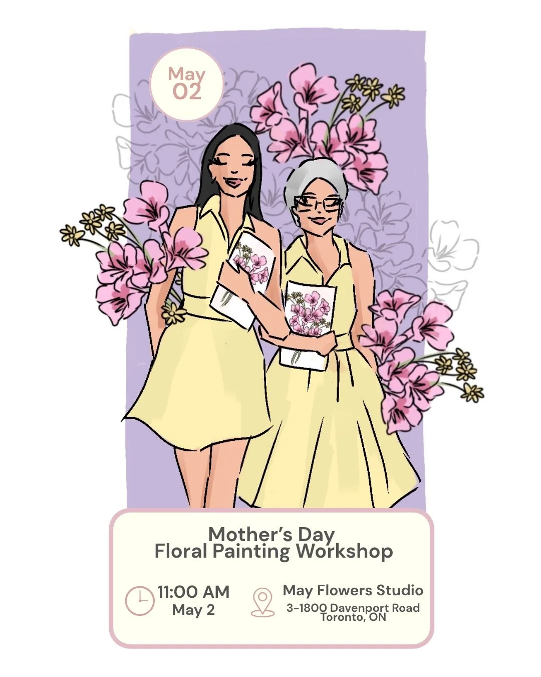 An elevated Mother&rsquo;s Day experience. 💜💛🌸
Join us @mayflowers.studio for a luxury floral journal painting workshop inspired by a live centerpiece arrangement. A beautiful experience to create something meaningful together. 

📍 May Flowers St