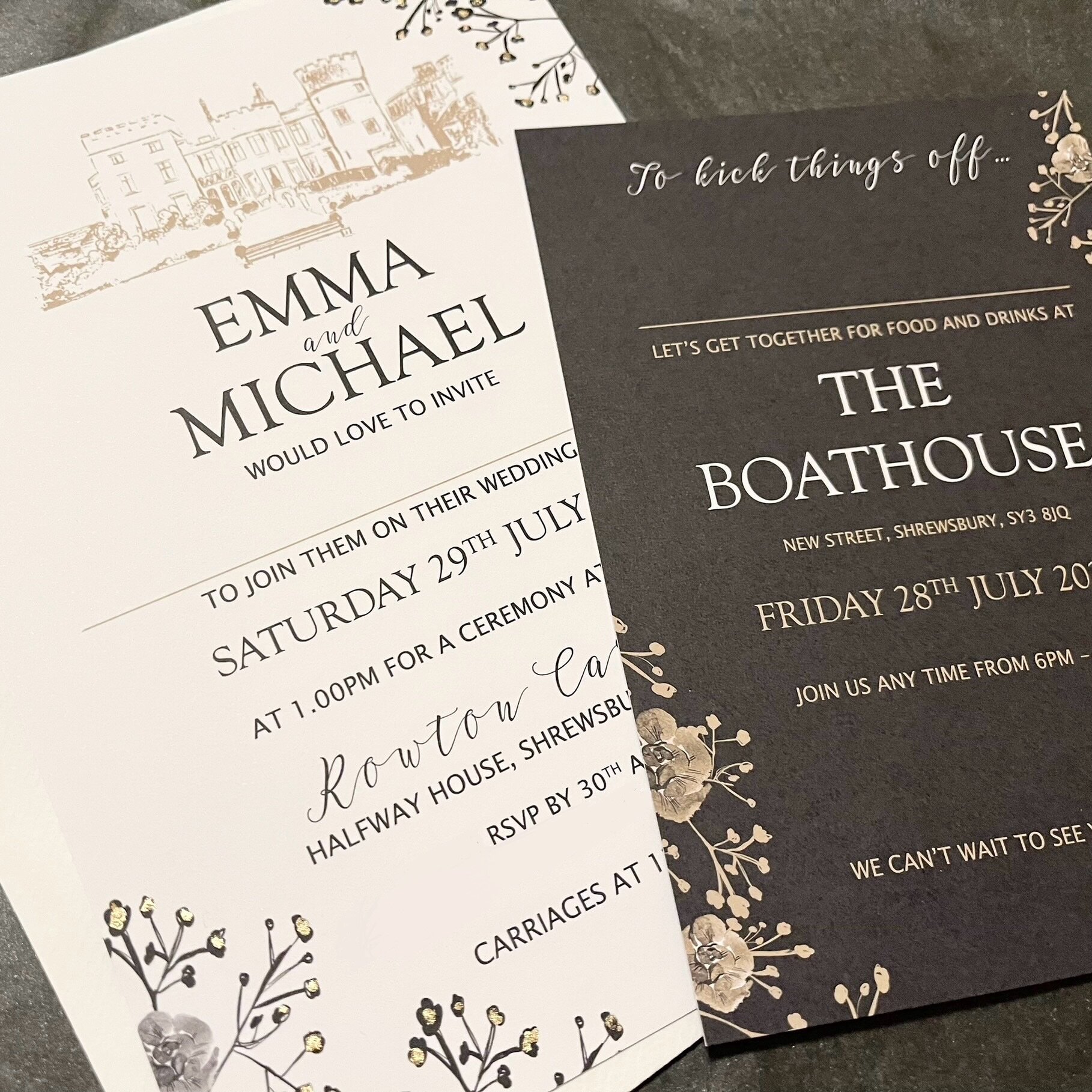 Black, White and Gold! 💍

Luxury at its best! 💕

These gorgeous invitations are elegant and stylish. The set included the main invitation to E&amp;M&rsquo;s wedding at the stunning @rowton.castle and the other for the pre wedding get together befor