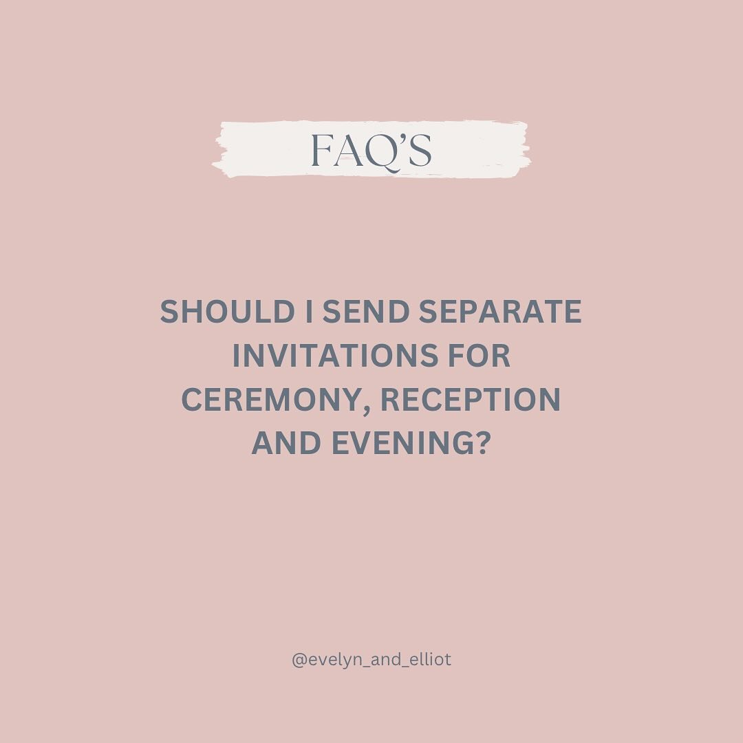 FAQ 💕 Should I send separate invitations for ceremony, reception and evening? 

Sending separate invitations for the ceremony, reception, and evening can make things clearer for your guests and help you manage your guest list effectively ✉️ 

Splitt