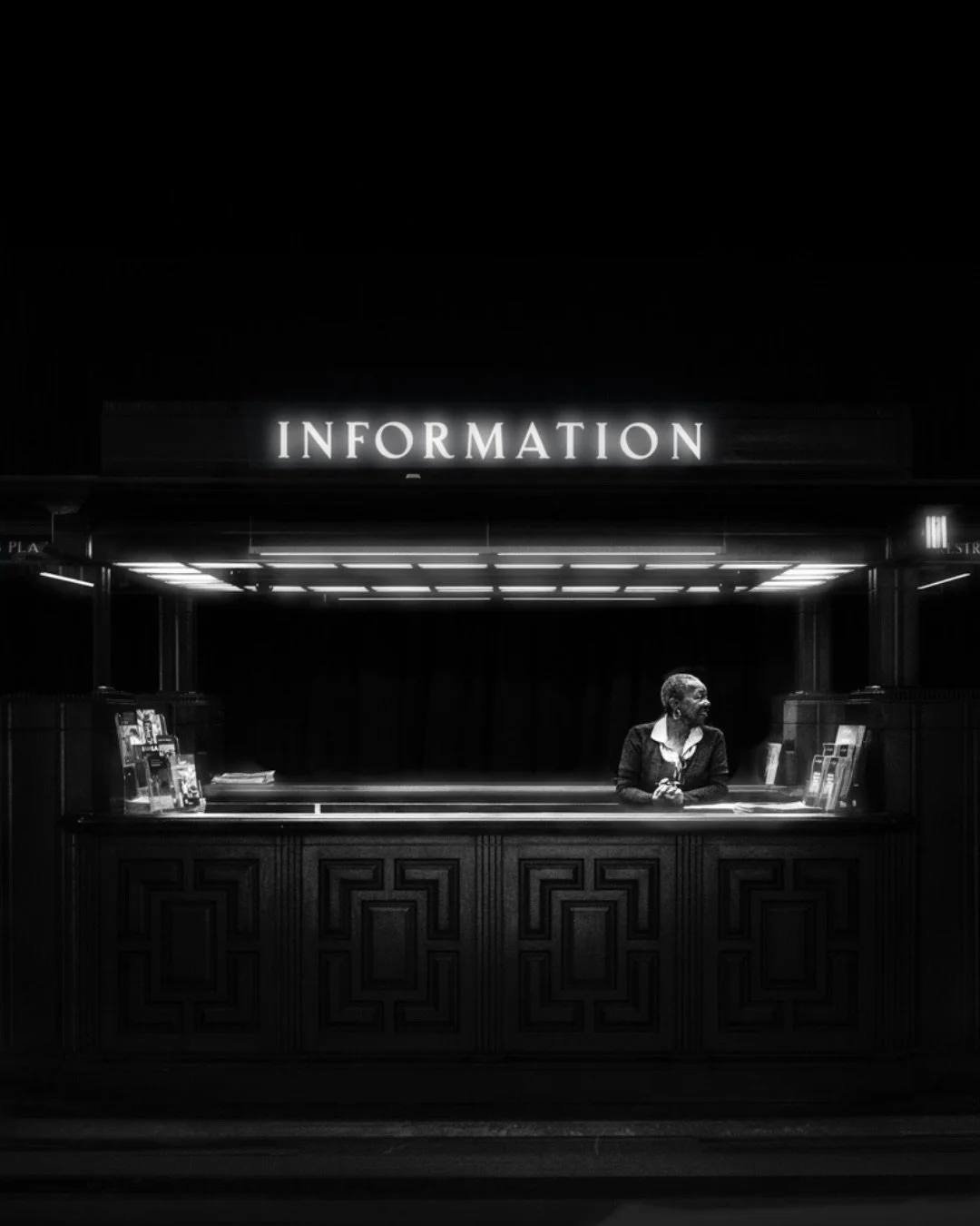 📷 lightvisions Exhibit
&ldquo;Information Redux&rdquo; by Daniel Sackheim @daniel.sackheim 

A quiet glow cuts through the dark &mdash; one person, one counter, a pool of light holding silence like a question.

🖤 Our new call for entry is open: Bla