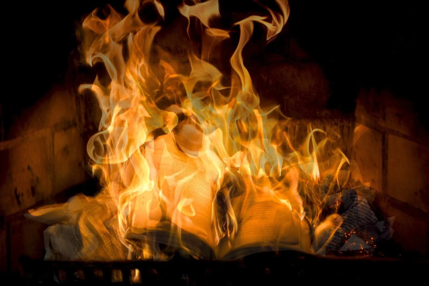 📷 Heat and Light Exhibit
&ldquo;Burning 451&rdquo; by Law Hamilton

Flames consume the printed word, pages curling as light turns destructive. This image confronts us with heat as erasure&mdash;where fire becomes a force that silences ideas, memory,