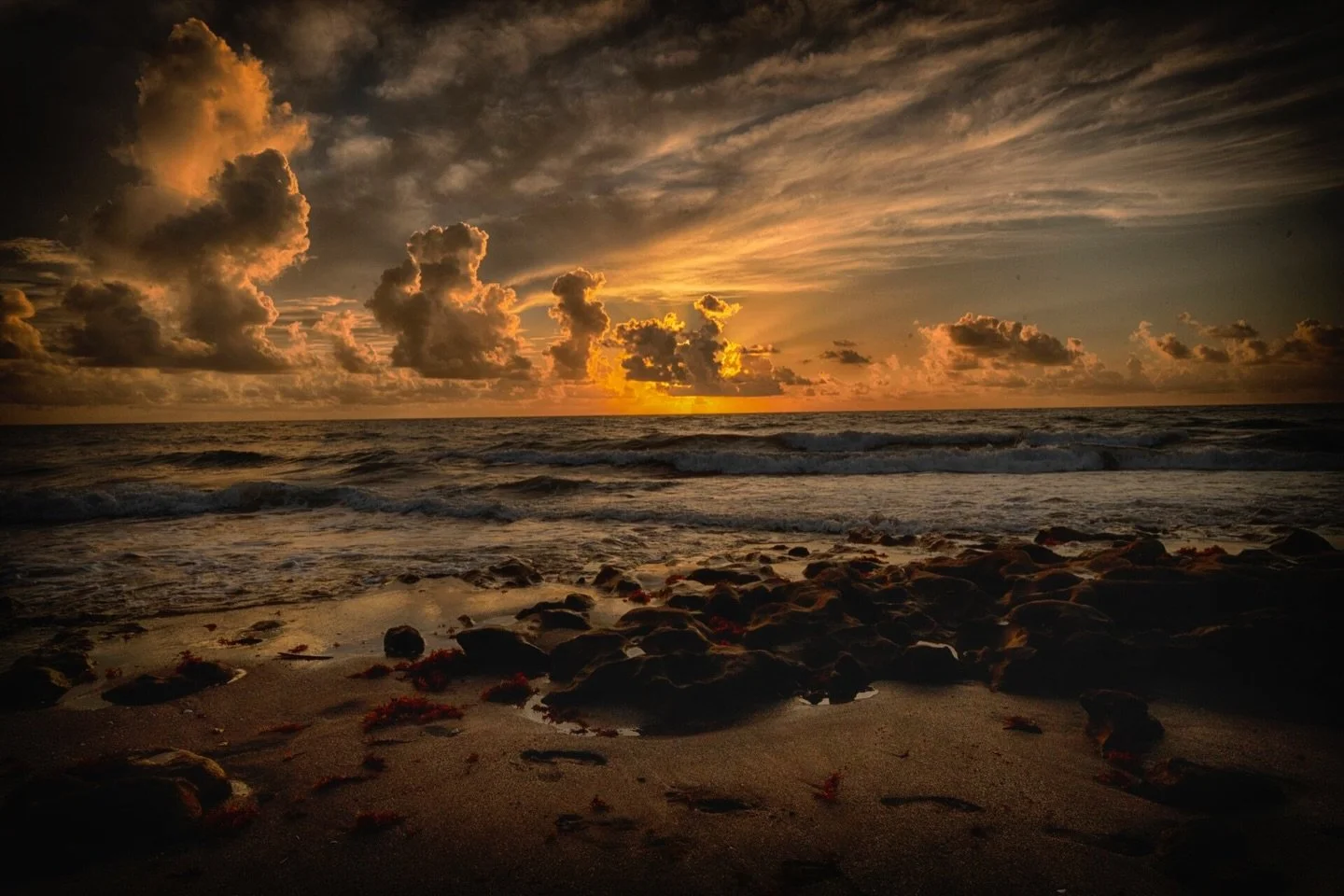 📷 Heat and Light Exhibit
&ldquo;Epic Dawn&rdquo; by Doreen McGunagle

A horizon set ablaze as night releases its final breath. Clouds ignite in gold and ember tones, while the sea absorbs the first warmth of day&mdash;an elemental exchange between s