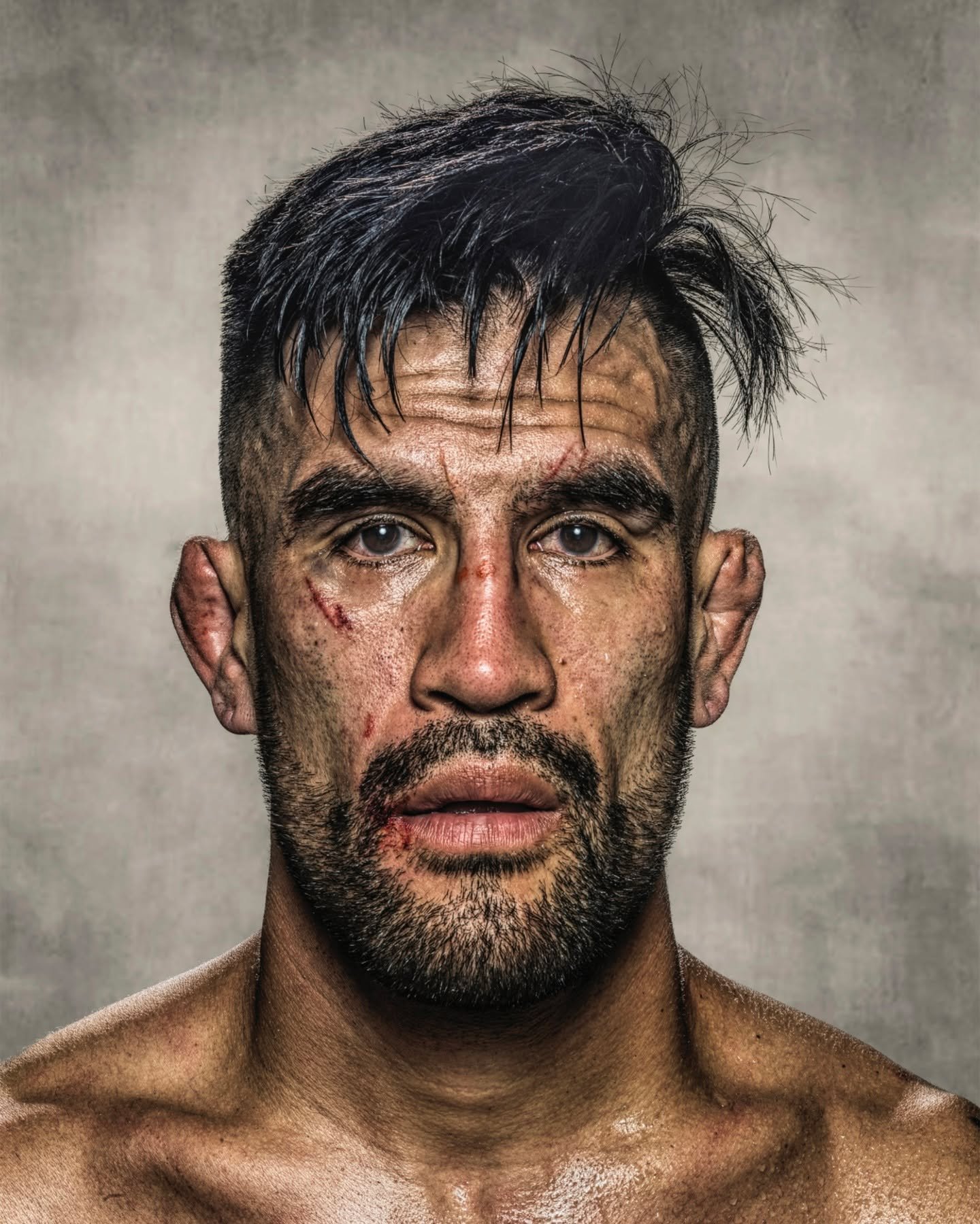 📷 Jos&eacute; Huerta by Tom Zimberoff

There is no performance here. No distance.
The marks on his face are not hidden, not softened. They are part of the image, part of the story, part of who he is in this moment. Strength and vulnerability exist a