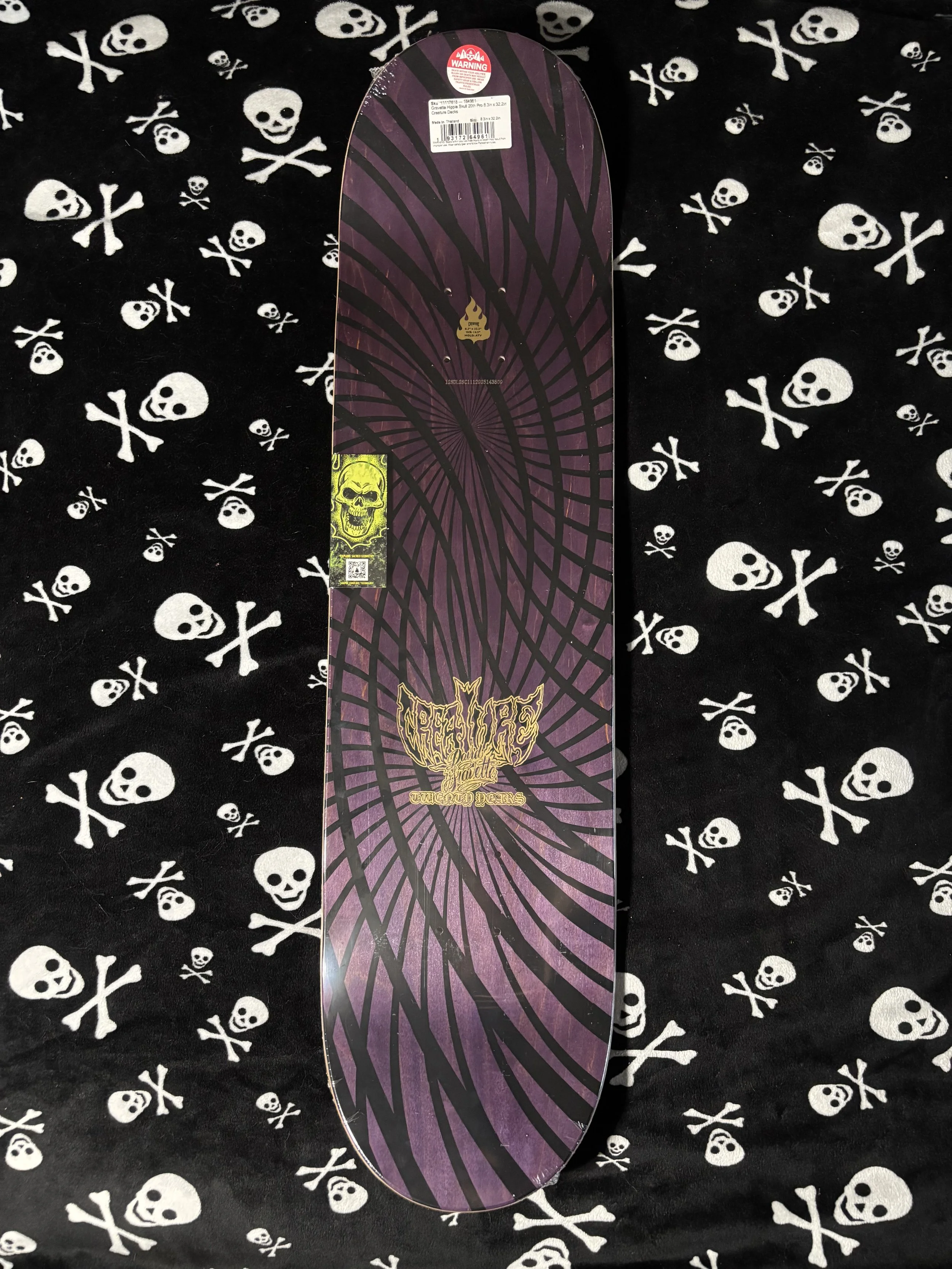 CREATURE~ GRAVETTE HIPPIE SKULL 20th PRO SKATEBOARD DECK