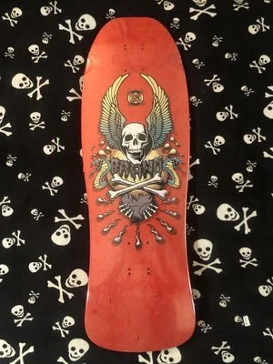 BRAND X TOXIC  X-CON REISSUE IN METALLIC RED STAIN SKATEBOARD DECK
