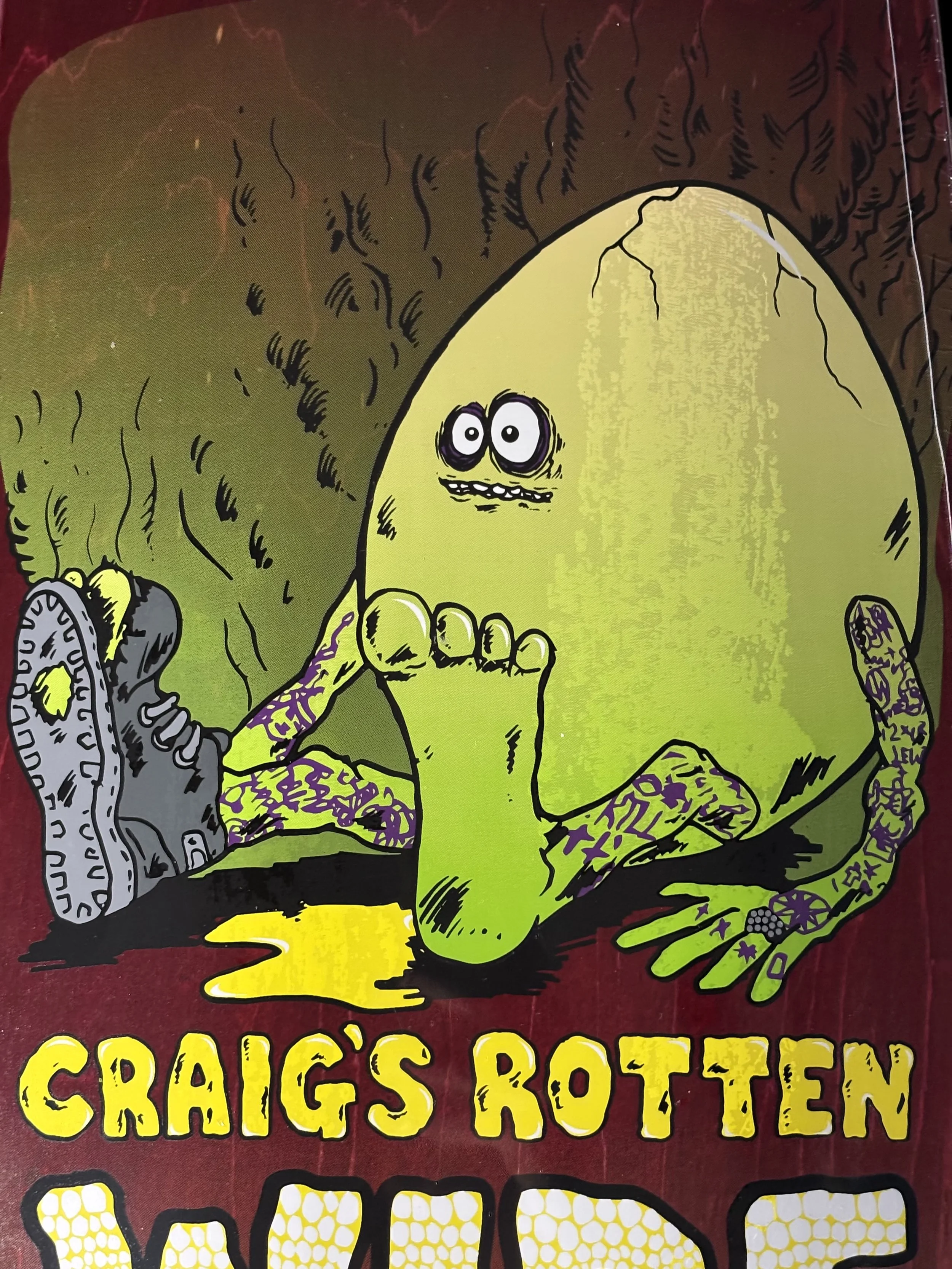 HEROIN~ CRAIG QUESTIONS ROTTEN WIDE BOY RED  SKATEBOARD DECK