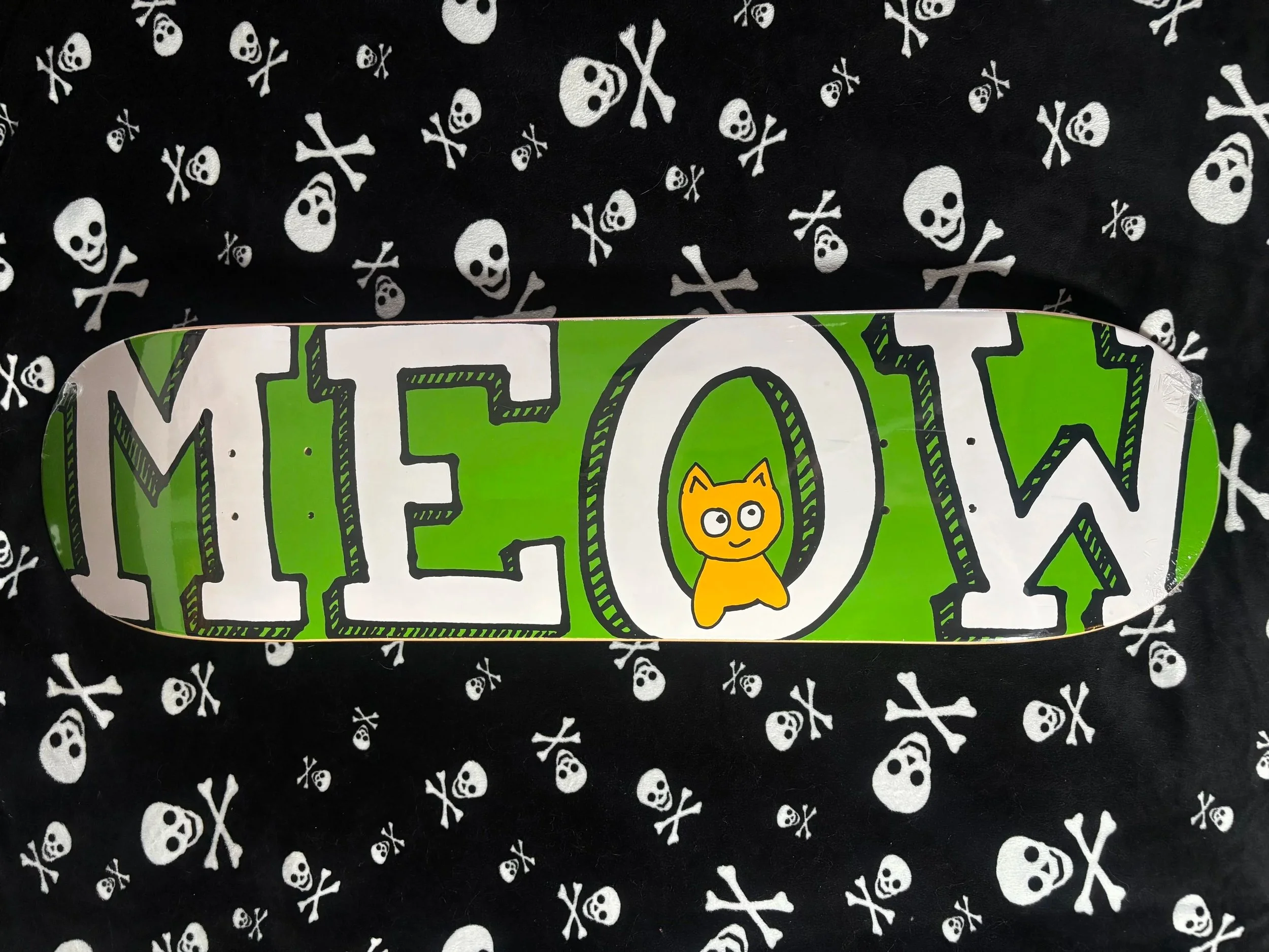 MEOW~ MEOW LOGO GREEN SKATEBOARD DECK