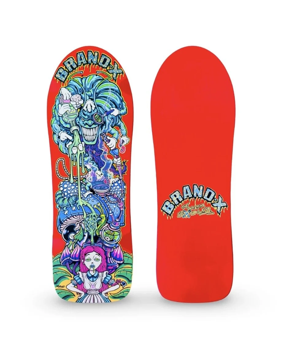 BRAND-X ~ DREAM STEALER LIMITED EDITION HAND PAINTED RED SKATEBOARD DECK