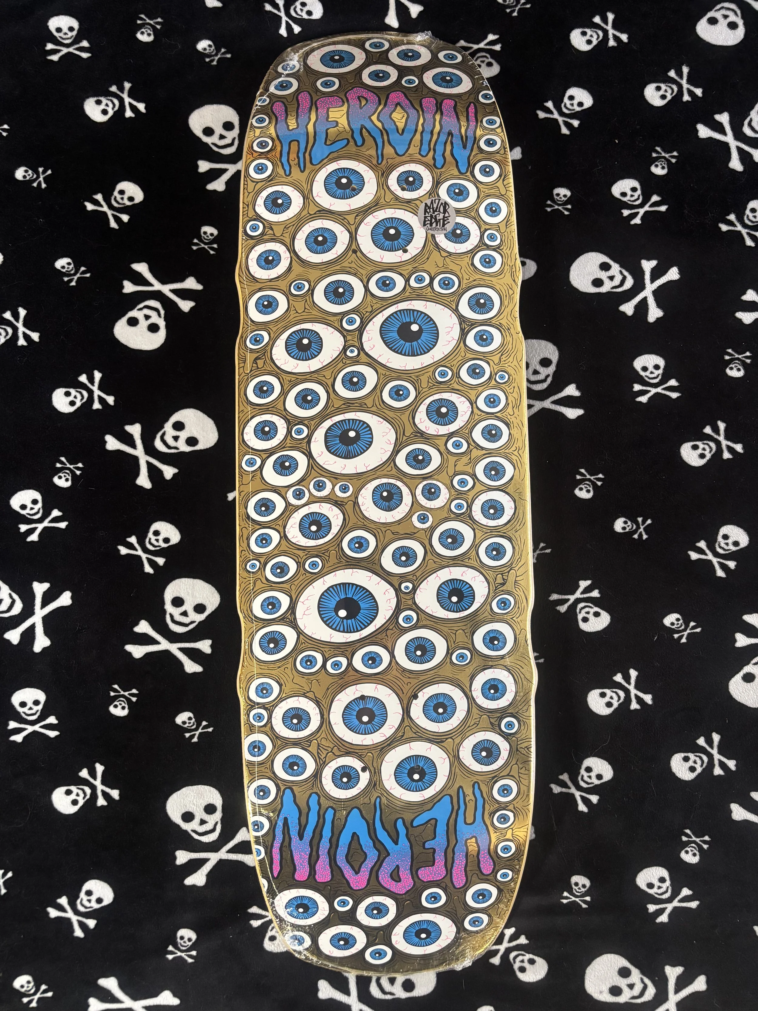 HEROIN~ TEAM SEEING DOUBLE MUTATED GOLD SHAPED SKATEBOARD DECK