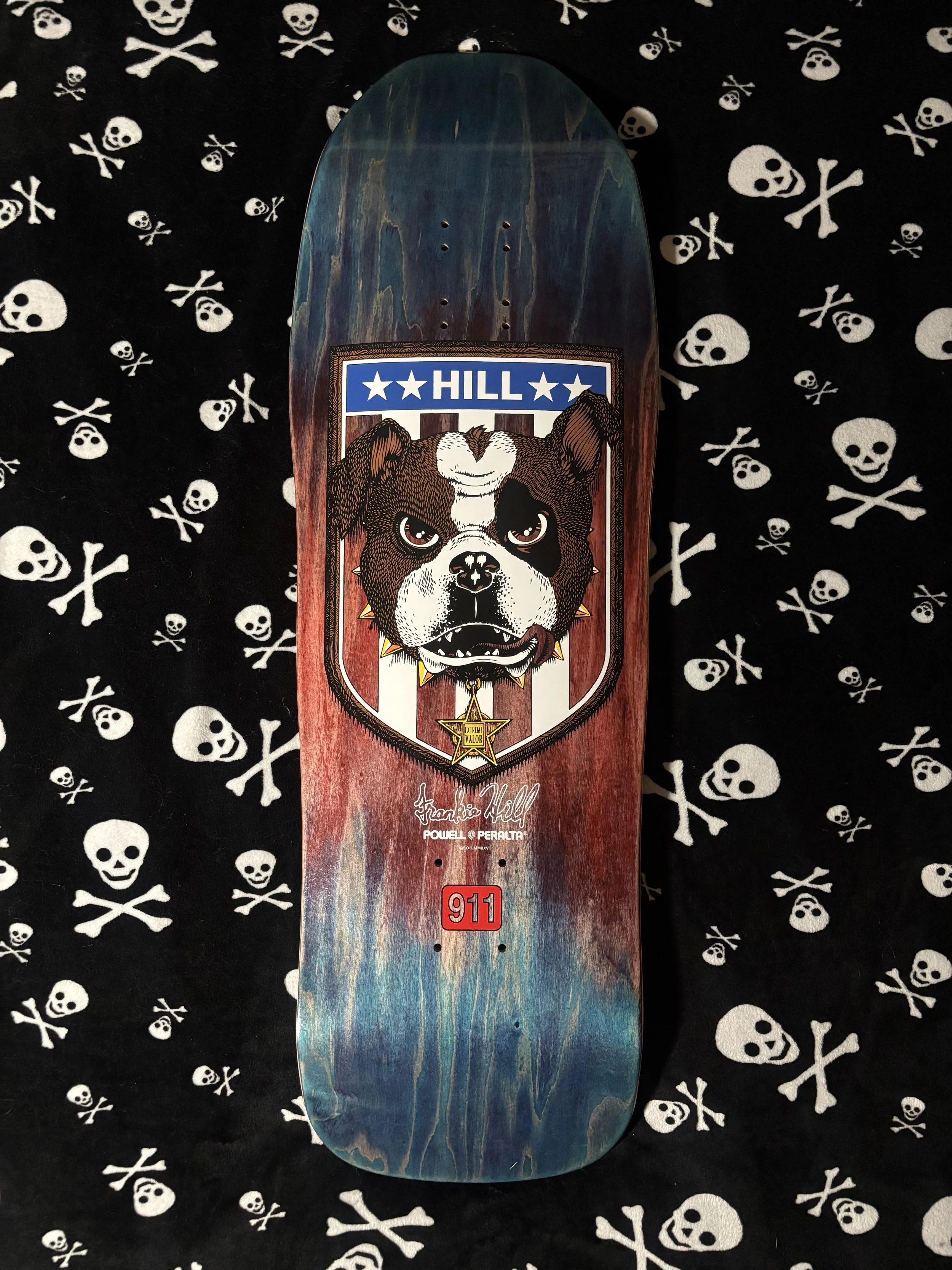 POWELL PERALTA~ HILL BULLDOG 14 RED/BLUE FADE SKATEBOARD DECK