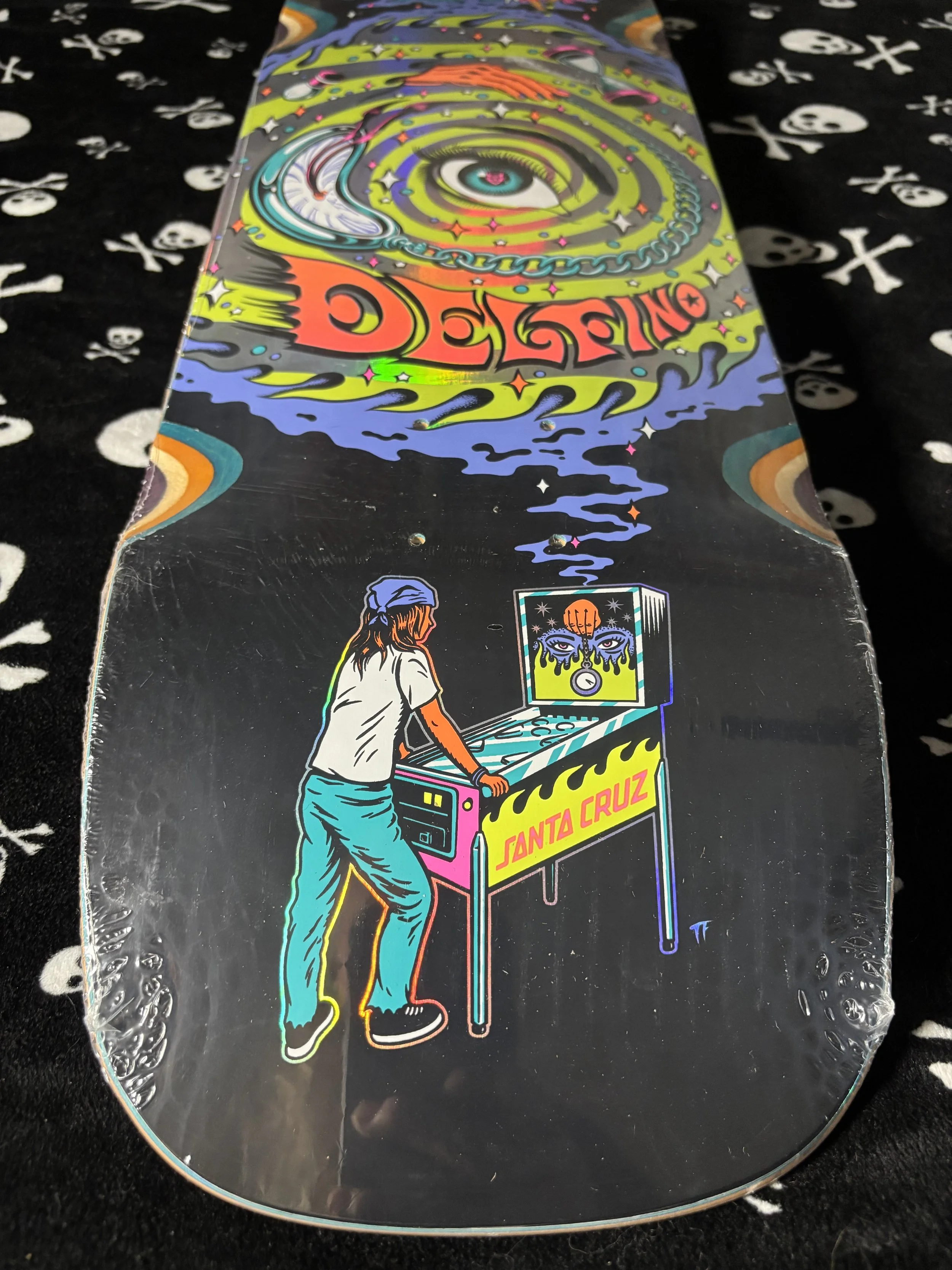 SANTA CRUZ~  DELFINO PINBALL VISION PRO SHAPED SKATEBOARD DECK
