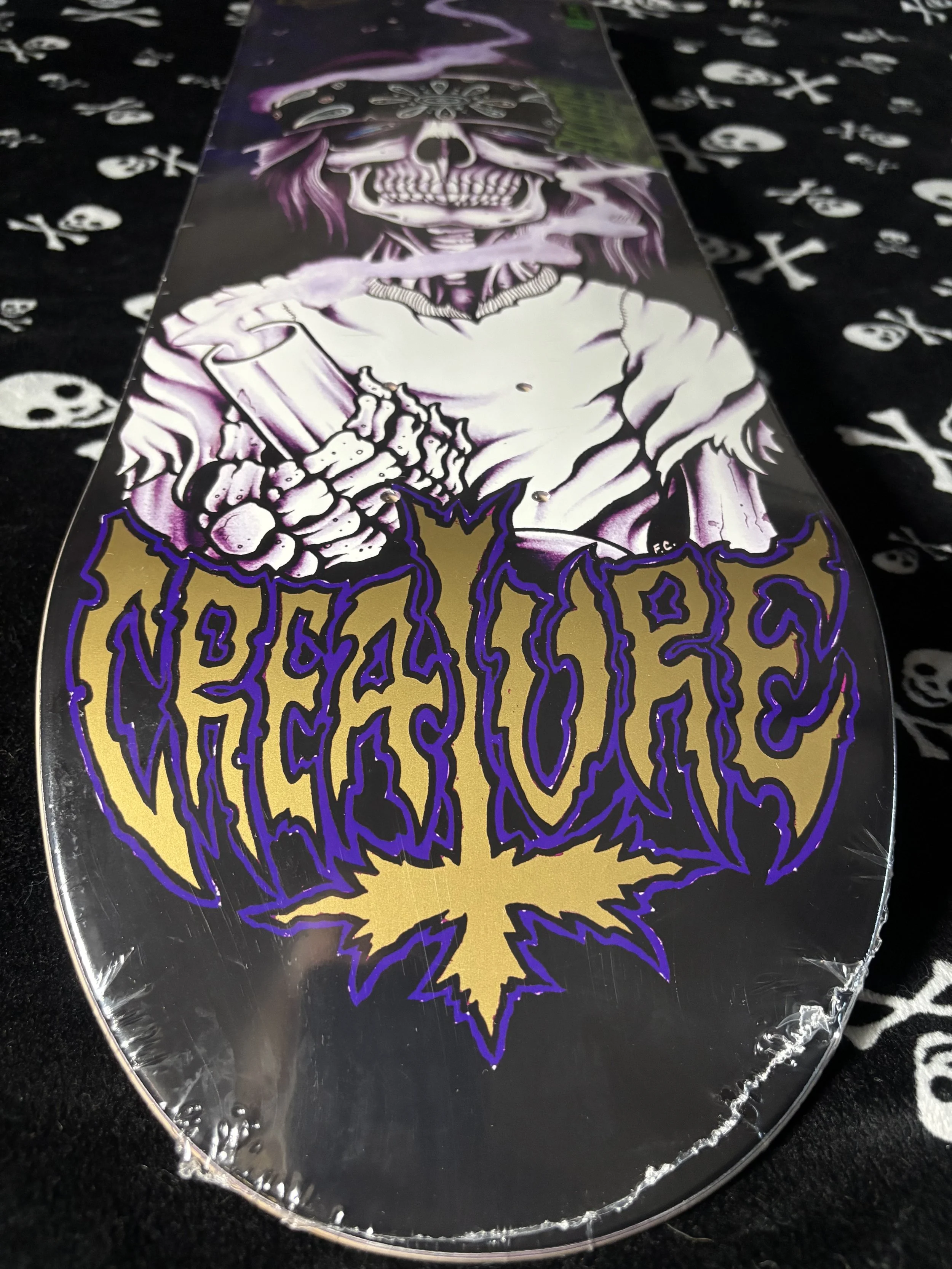 CREATURE~ GRAVETTE HIPPIE SKULL 20th PRO SKATEBOARD DECK