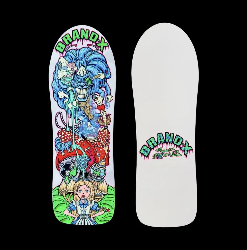 BRAND-X ~ DREAM STEALER LIMITED EDITION HAND PAINTED WHITE SKATEBOARD DECK