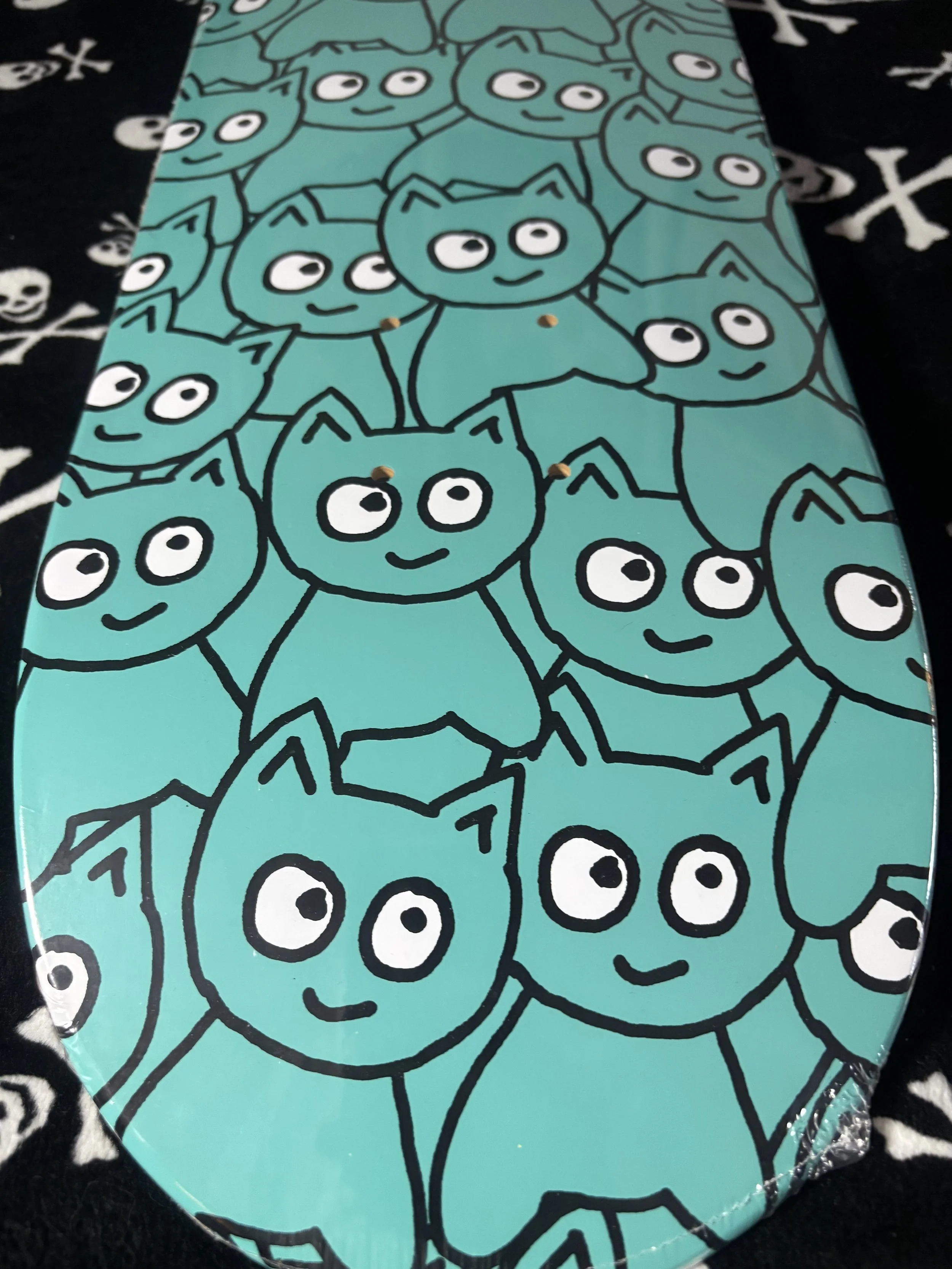 MEOW~ TEAL STICKER PILE 8" SKATEBOARD DECK