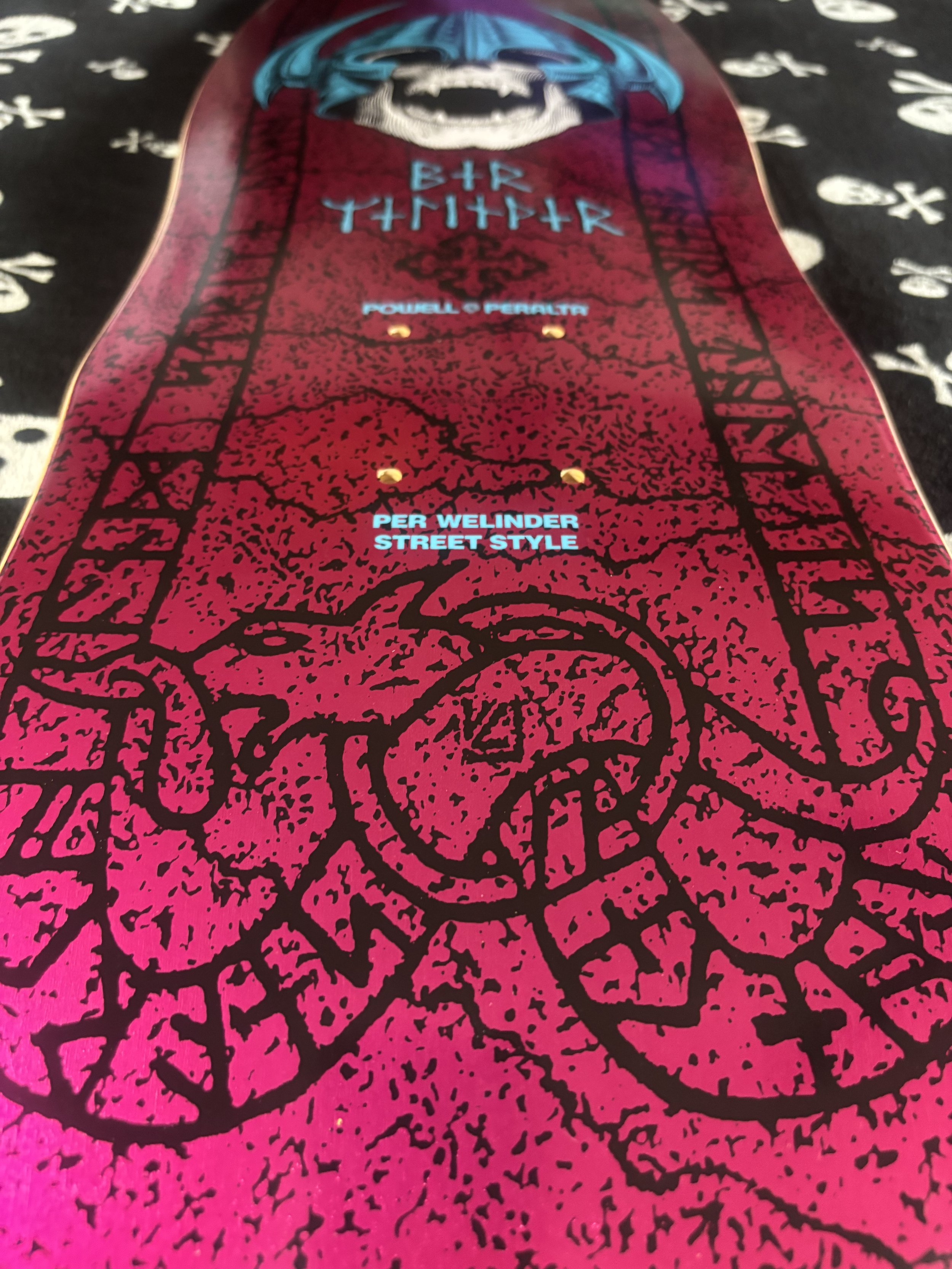 POWELL PERALTA~  WELINDER NORDIC SKULL CLASSIC SHAPED PINK FOIL SKATEBOARD DECK
