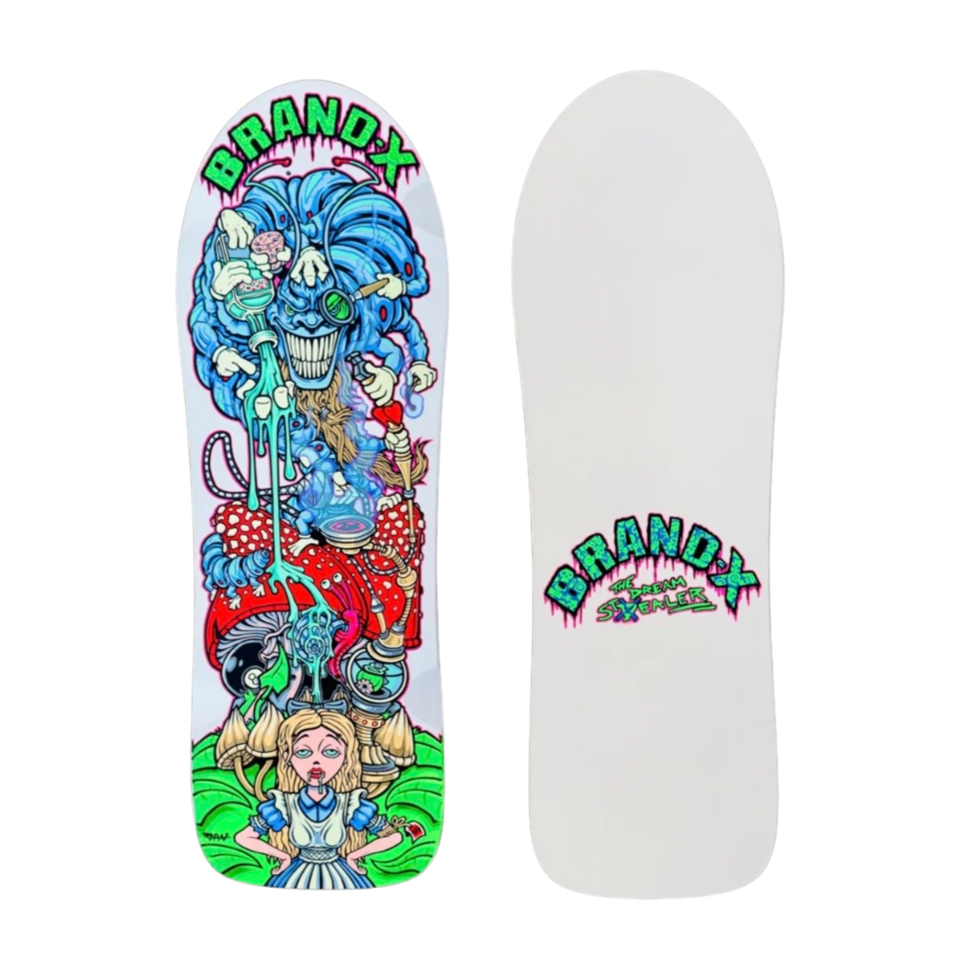 BRAND-X ~ DREAM STEALER LIMITED EDITION HAND PAINTED WHITE SKATEBOARD DECK