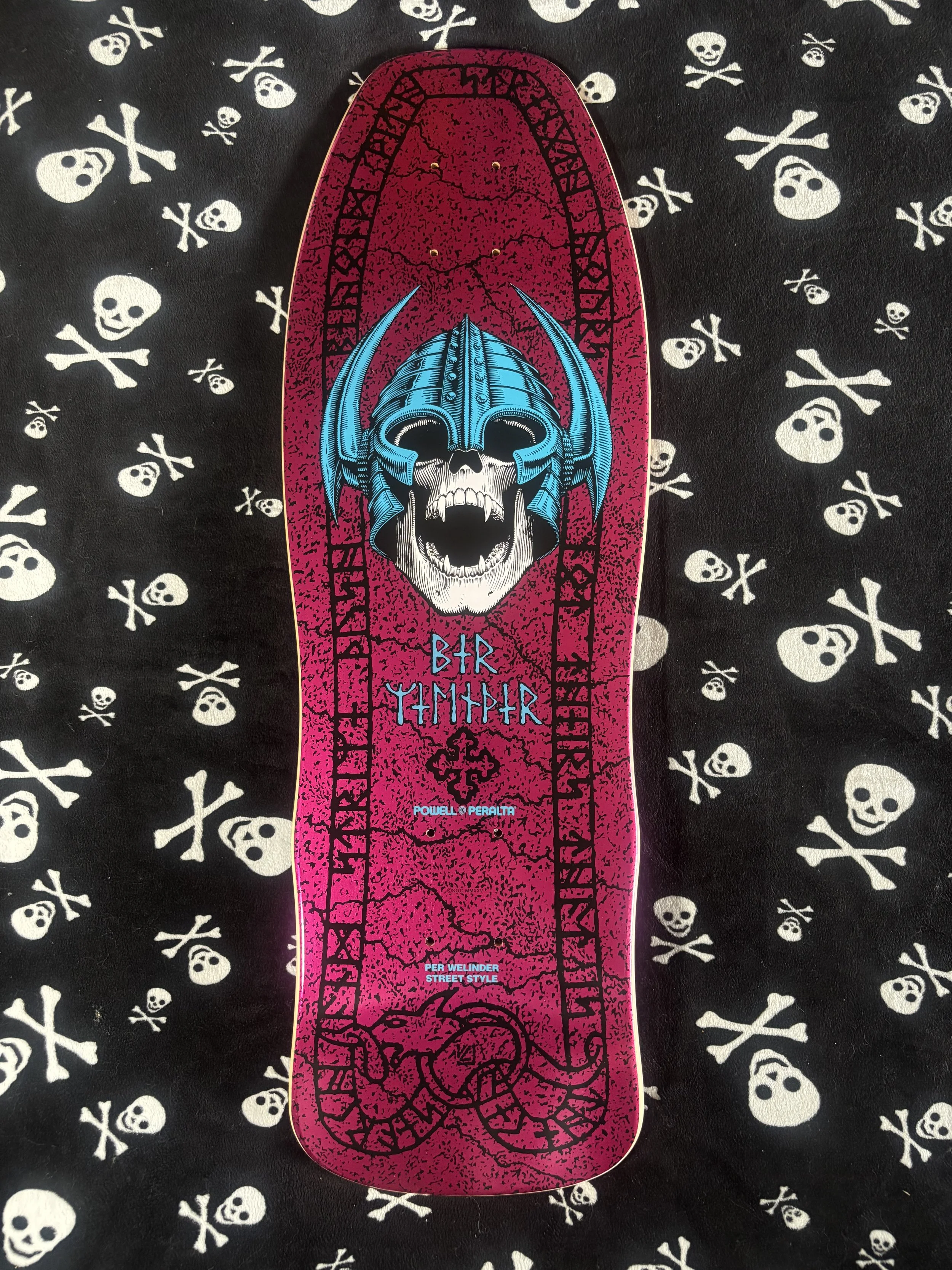 POWELL PERALTA~  WELINDER NORDIC SKULL CLASSIC SHAPED PINK FOIL SKATEBOARD DECK