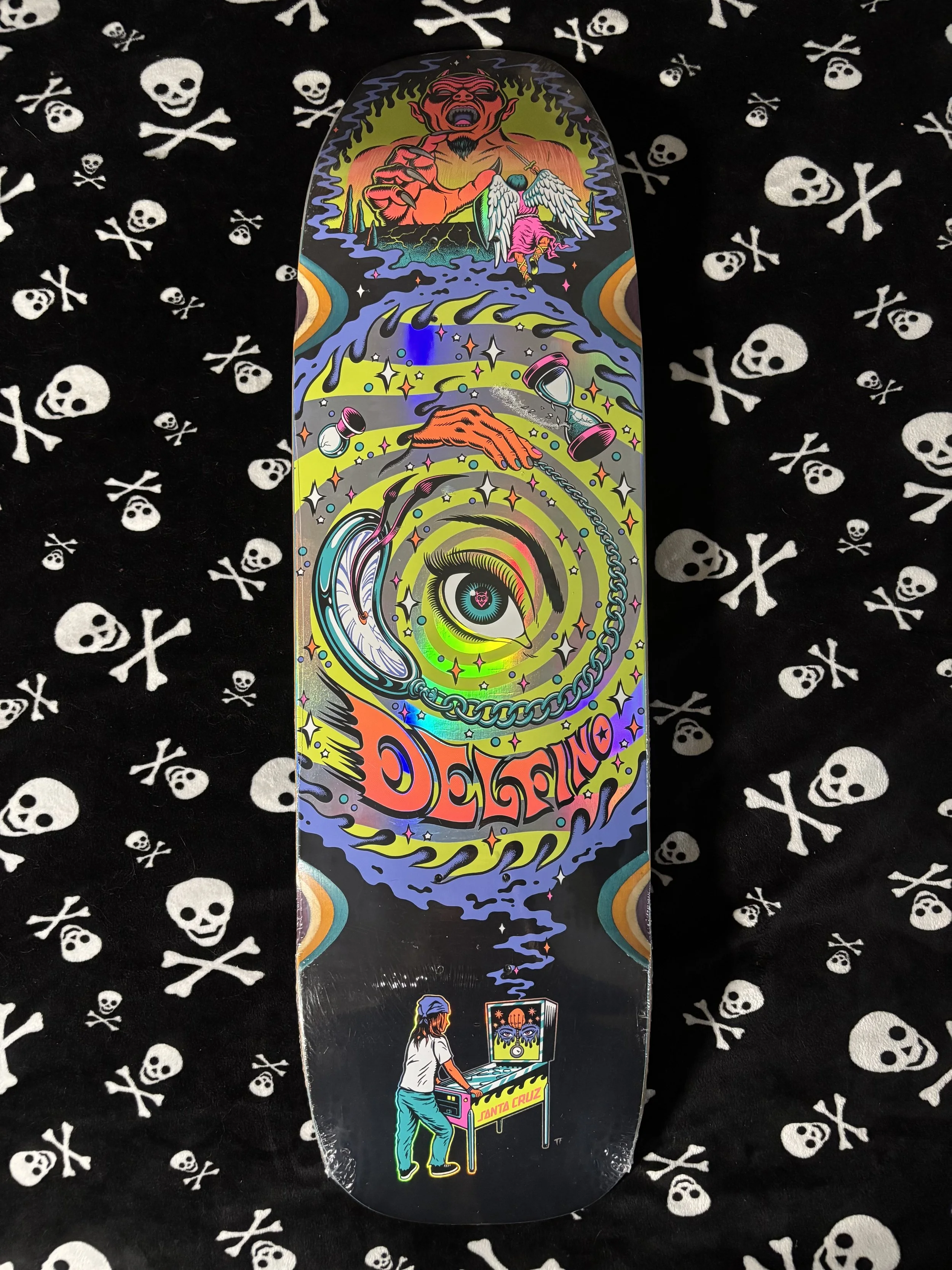 SANTA CRUZ~  DELFINO PINBALL VISION PRO SHAPED SKATEBOARD DECK