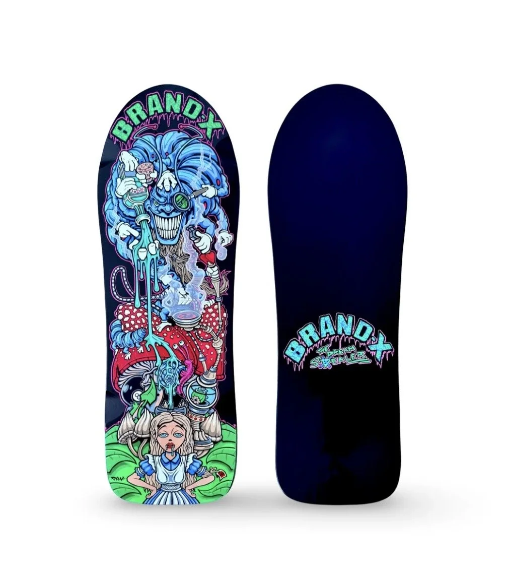 BRAND-X ~ DREAM STEALER LIMITED EDITION HAND PAINTED BLACK SKATEBOARD DECK