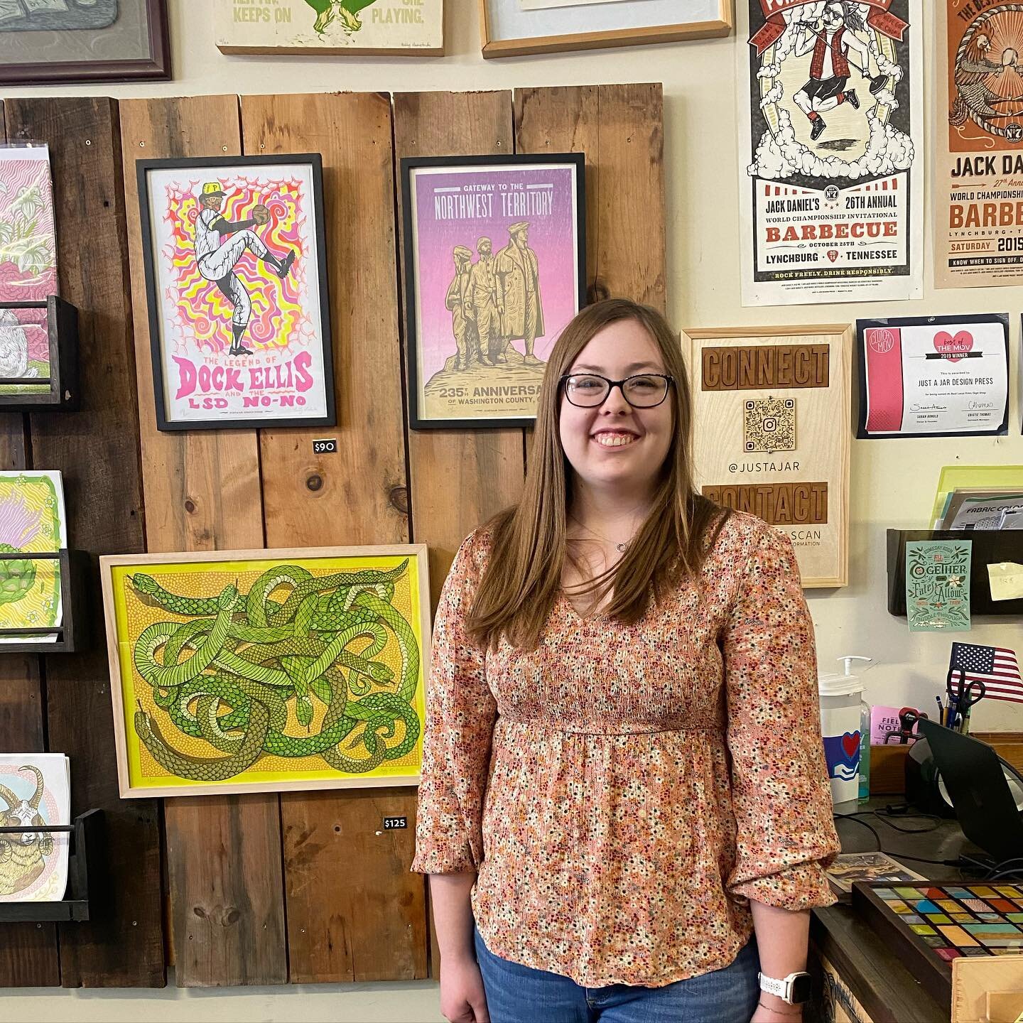 Hey all&hellip; meet Olivia, she holds down the shop for us on Saturdays. She is a graphic design major at Marietta College, is a talented block printer and designer, and has some very prolific chickens. Stop by on Saturday to say hi.